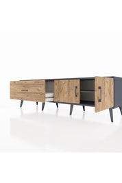 Hyperion TV Ünitesi Tek Raflı Tek Çekmeceli 2 Kapaklı 176x44x51 Antrasit-Çam/Çam