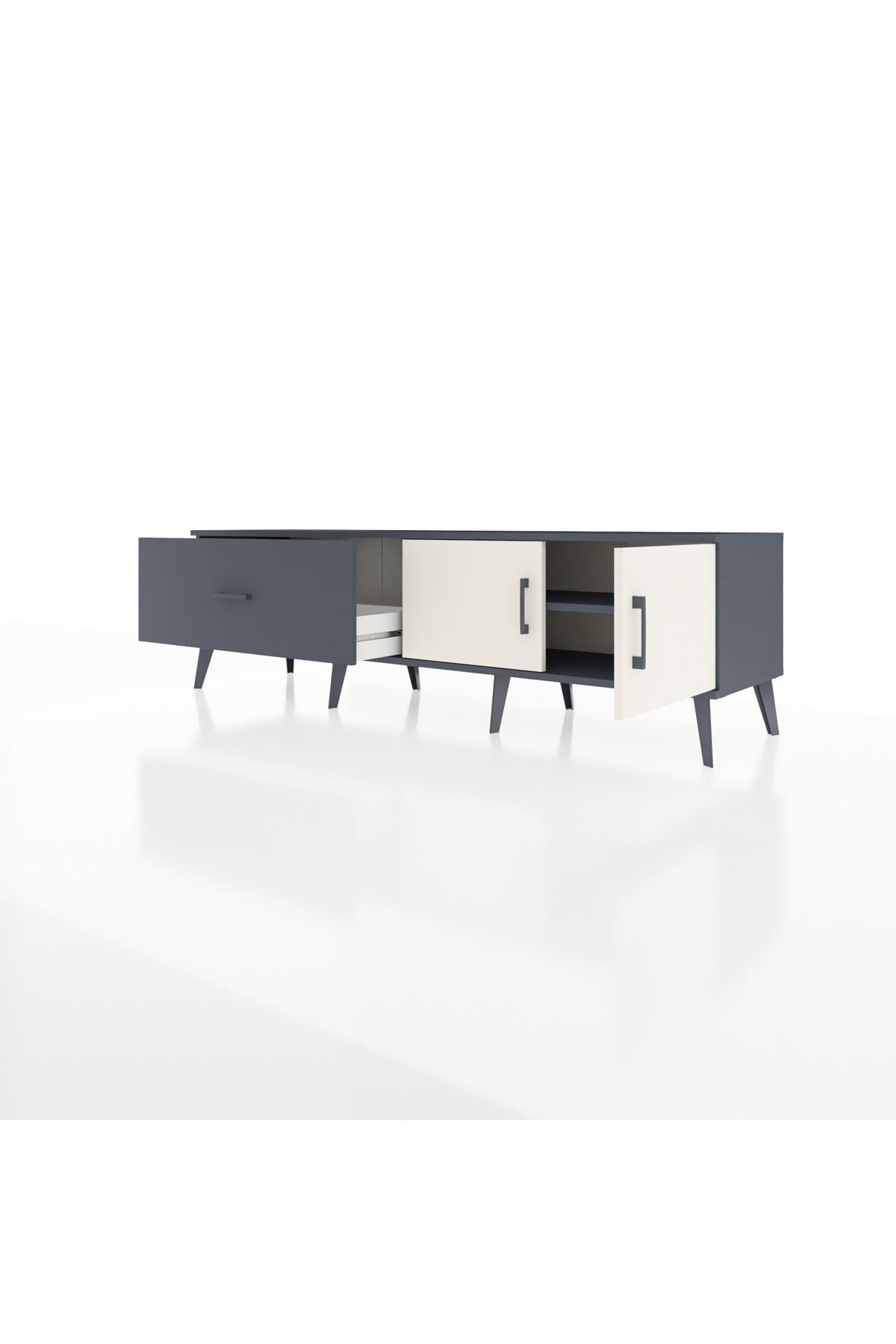 Hyperion TV Ünitesi Tek Raflı Tek Çekmeceli 2 Kapaklı 176x44x51 Antrasit-Aytaşı/Antrasit