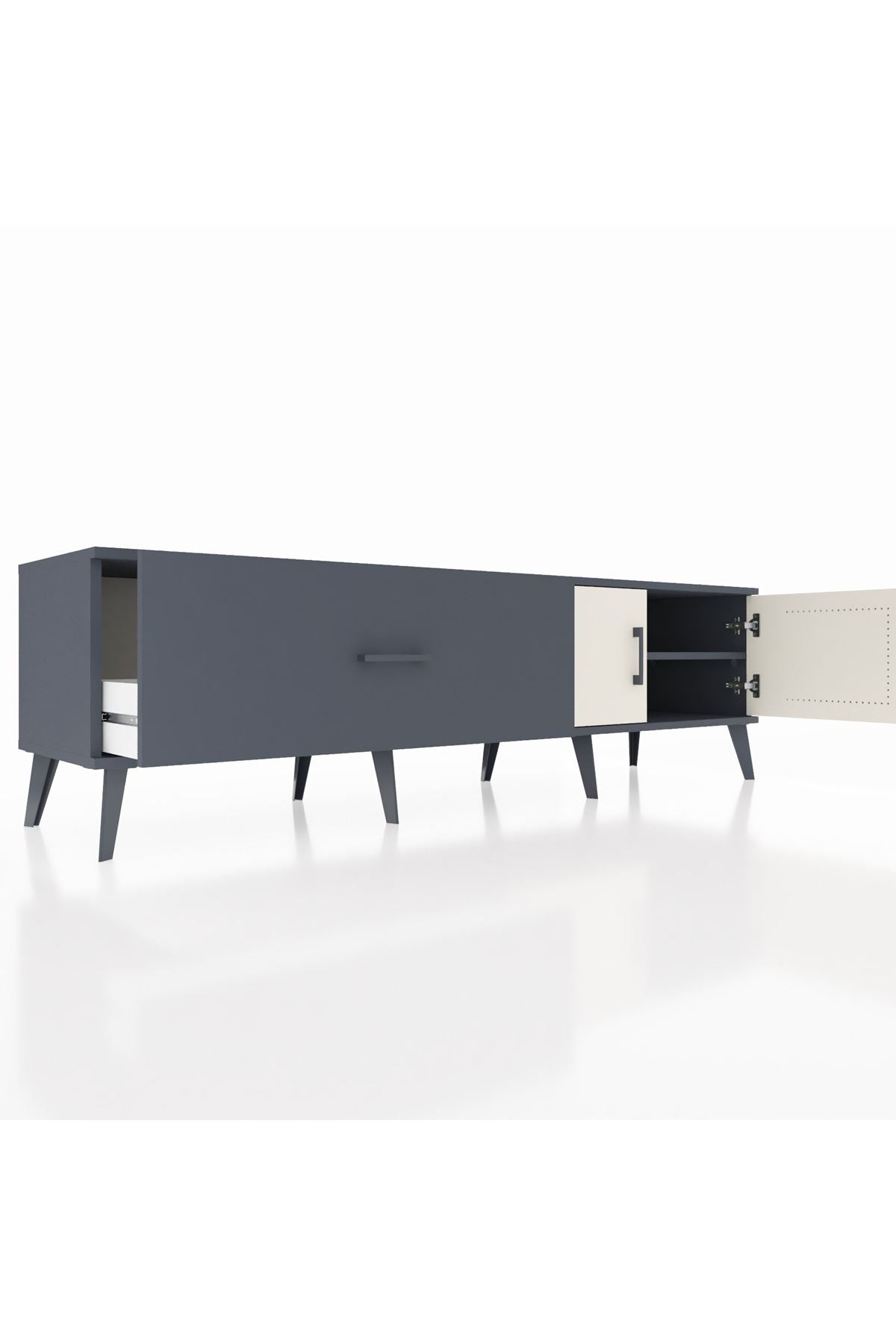 Hyperion TV Ünitesi Tek Raflı Tek Çekmeceli 2 Kapaklı 176x44x51 Antrasit-Aytaşı/Antrasit