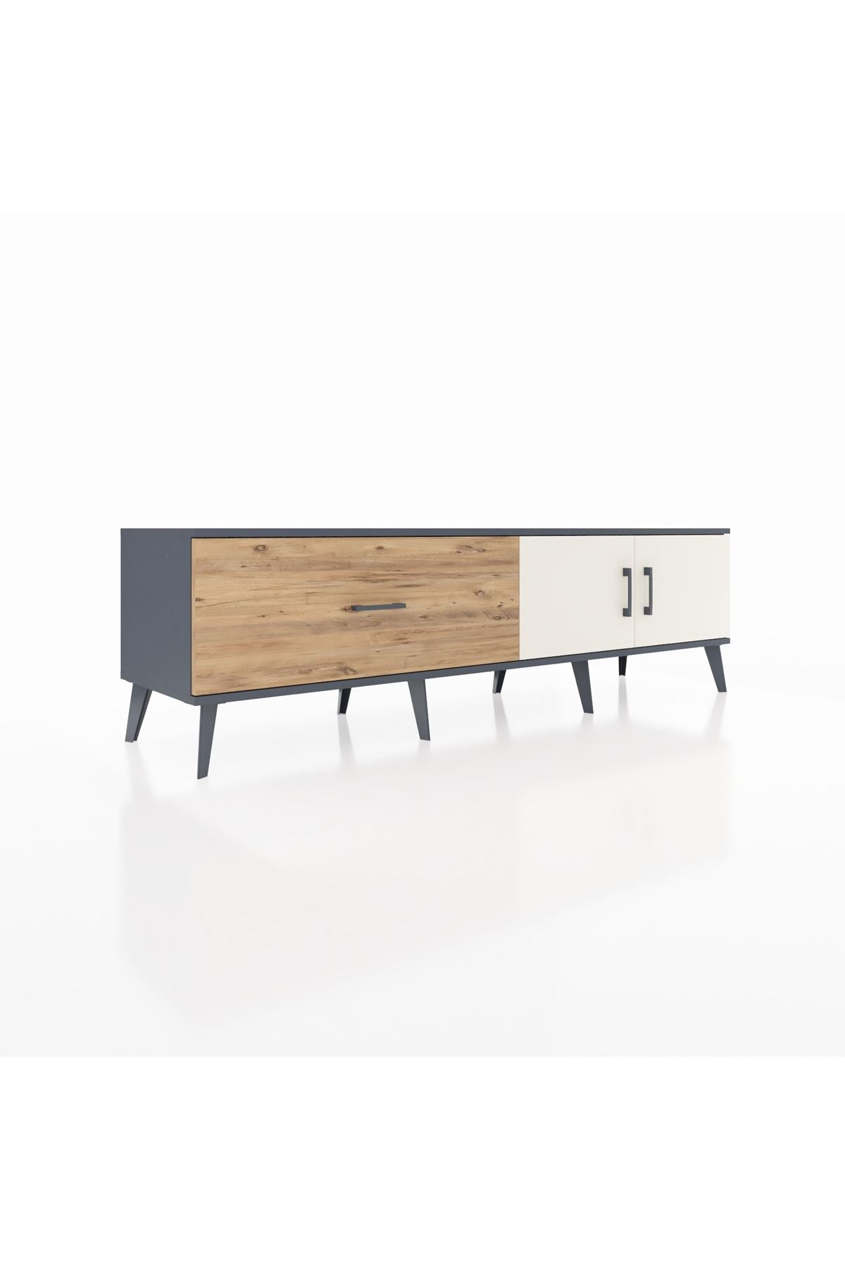 Hyperion TV Ünitesi Tek Raflı Tek Çekmeceli 2 Kapaklı 176x44x51 Antrasit-Aytaşı/Çam