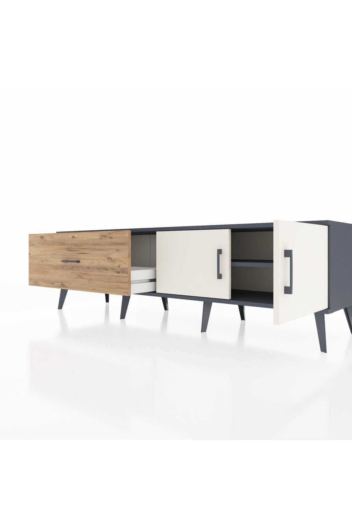 Hyperion TV Ünitesi Tek Raflı Tek Çekmeceli 2 Kapaklı 176x44x51 Antrasit-Aytaşı/Çam