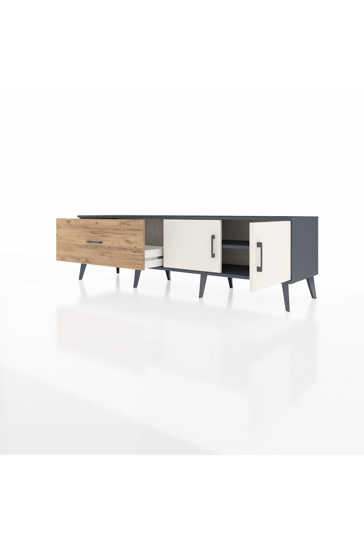 Hyperion TV Ünitesi Tek Raflı Tek Çekmeceli 2 Kapaklı 176x44x51 Antrasit-Aytaşı/Çam