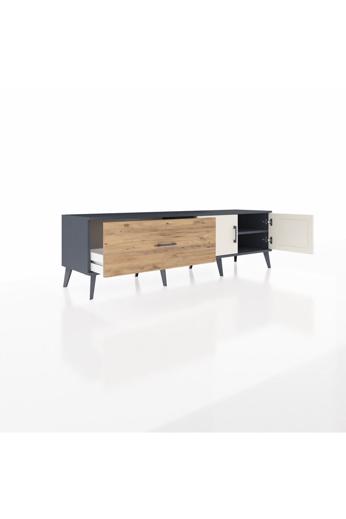 Hyperion TV Ünitesi Tek Raflı Tek Çekmeceli 2 Kapaklı 176x44x51 Antrasit-Aytaşı/Çam