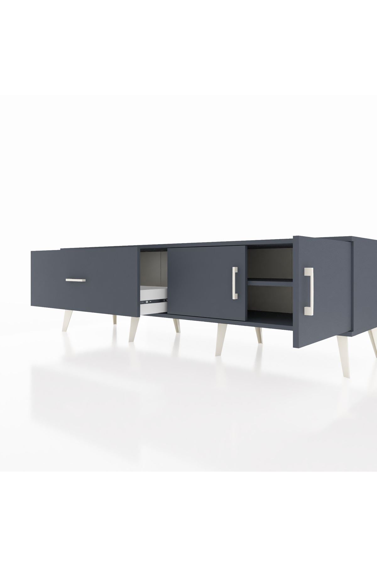 Hyperion TV Ünitesi Tek Raflı Tek Çekmeceli 2 Kapaklı 176x44x51 Antrasit-Antrasit/Antrasit