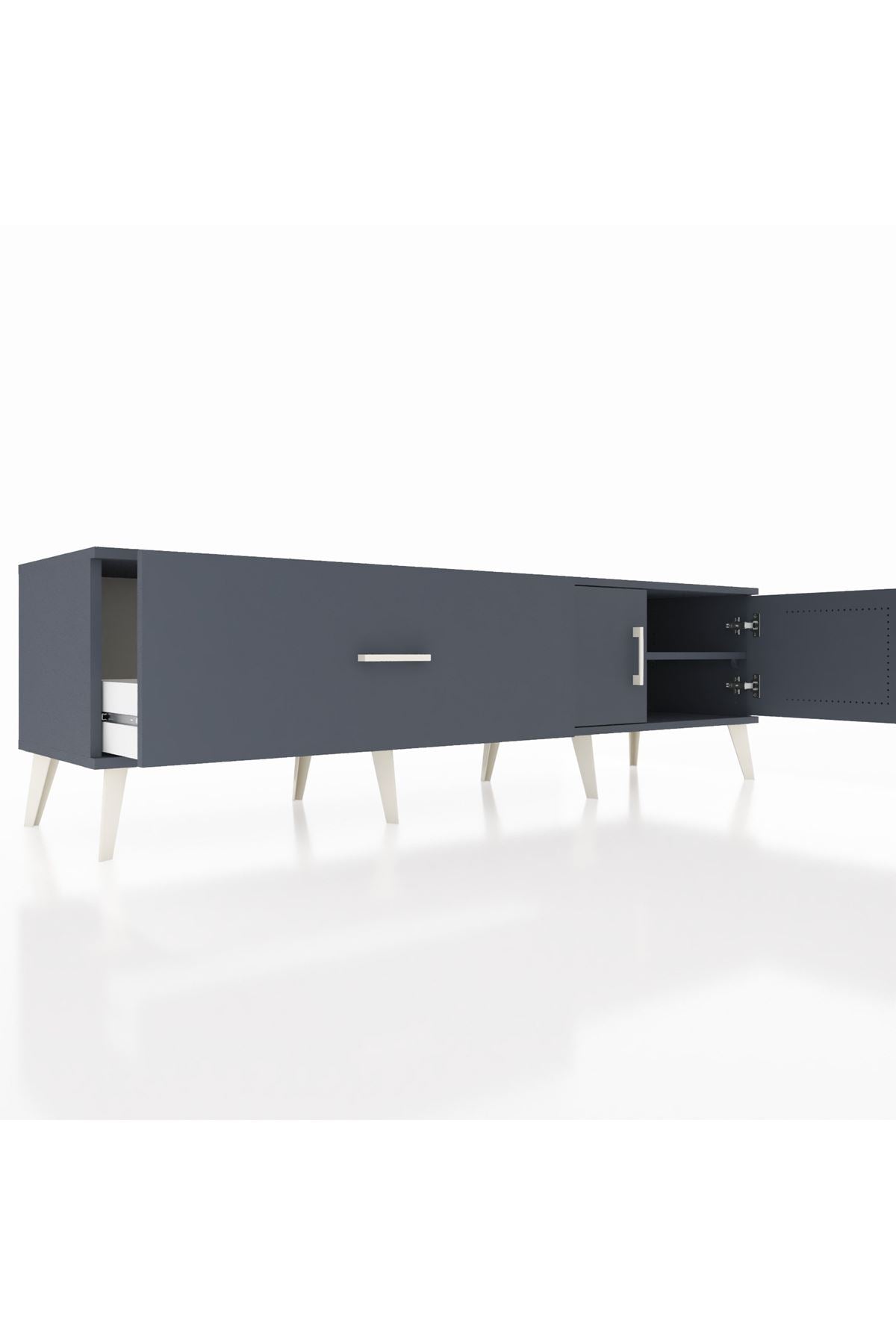 Hyperion TV Ünitesi Tek Raflı Tek Çekmeceli 2 Kapaklı 176x44x51 Antrasit-Antrasit/Antrasit