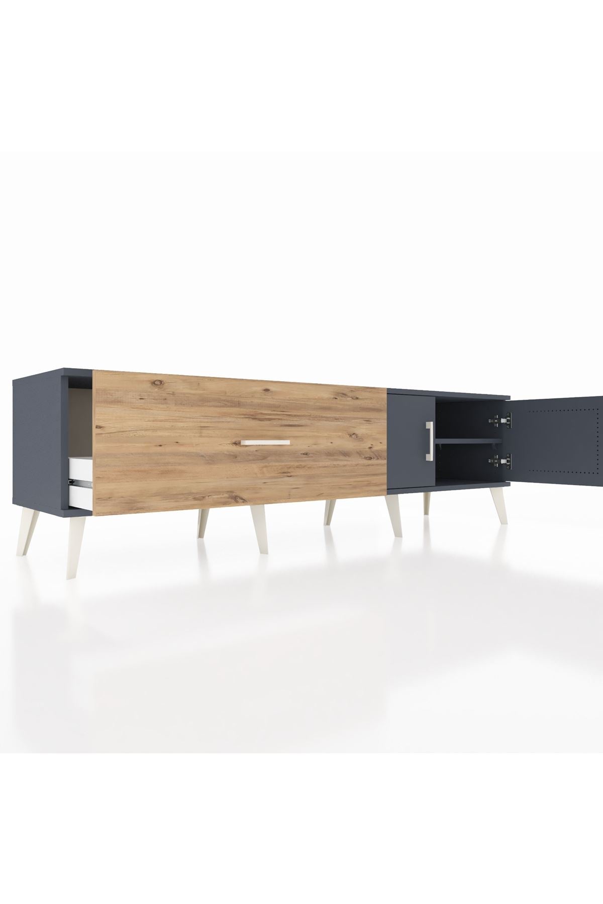 Hyperion TV Ünitesi Tek Raflı Tek Çekmeceli 2 Kapaklı 176x44x51 Antrasit-Antrasit/Çam