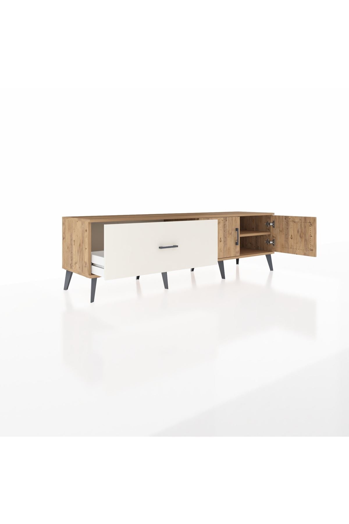 Hyperion TV Ünitesi Tek Raflı Tek Çekmeceli 2 Kapaklı 176x44x51 Çam-Çam/Aytaşı