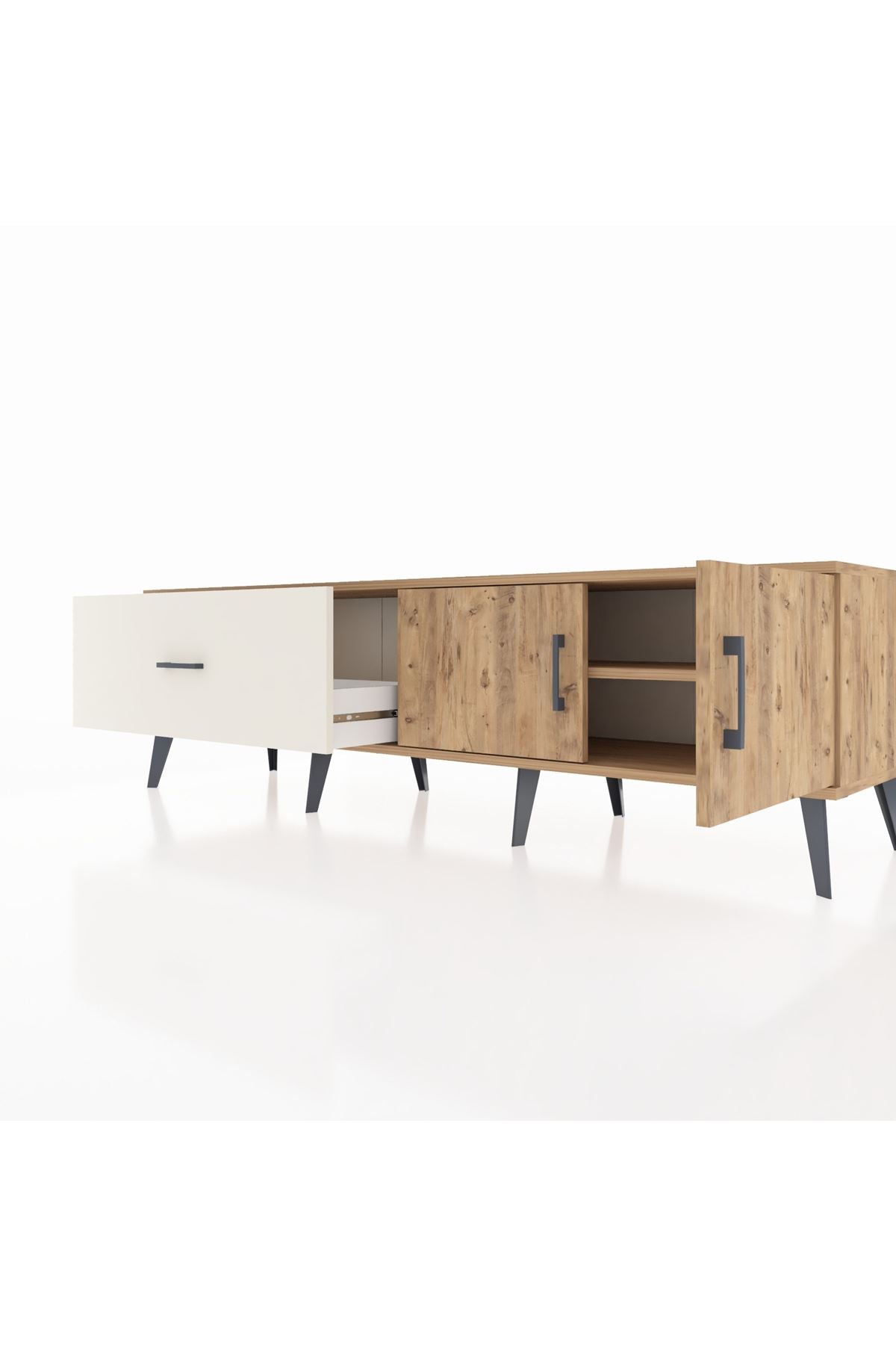 Hyperion TV Ünitesi Tek Raflı Tek Çekmeceli 2 Kapaklı 176x44x51 Çam-Çam/Aytaşı