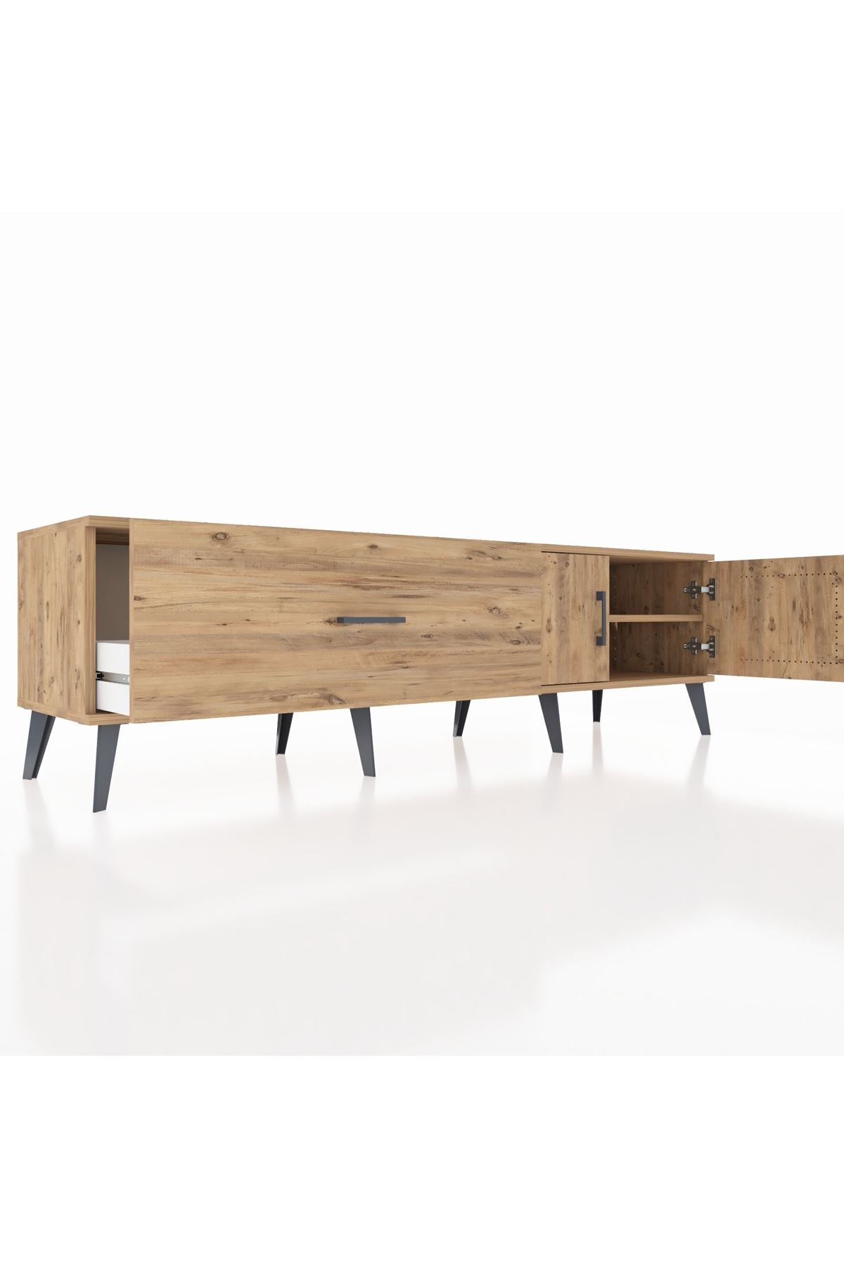 Hyperion TV Ünitesi Tek Raflı Tek Çekmeceli 2 Kapaklı 176x44x51 Çam-Çam/Çam