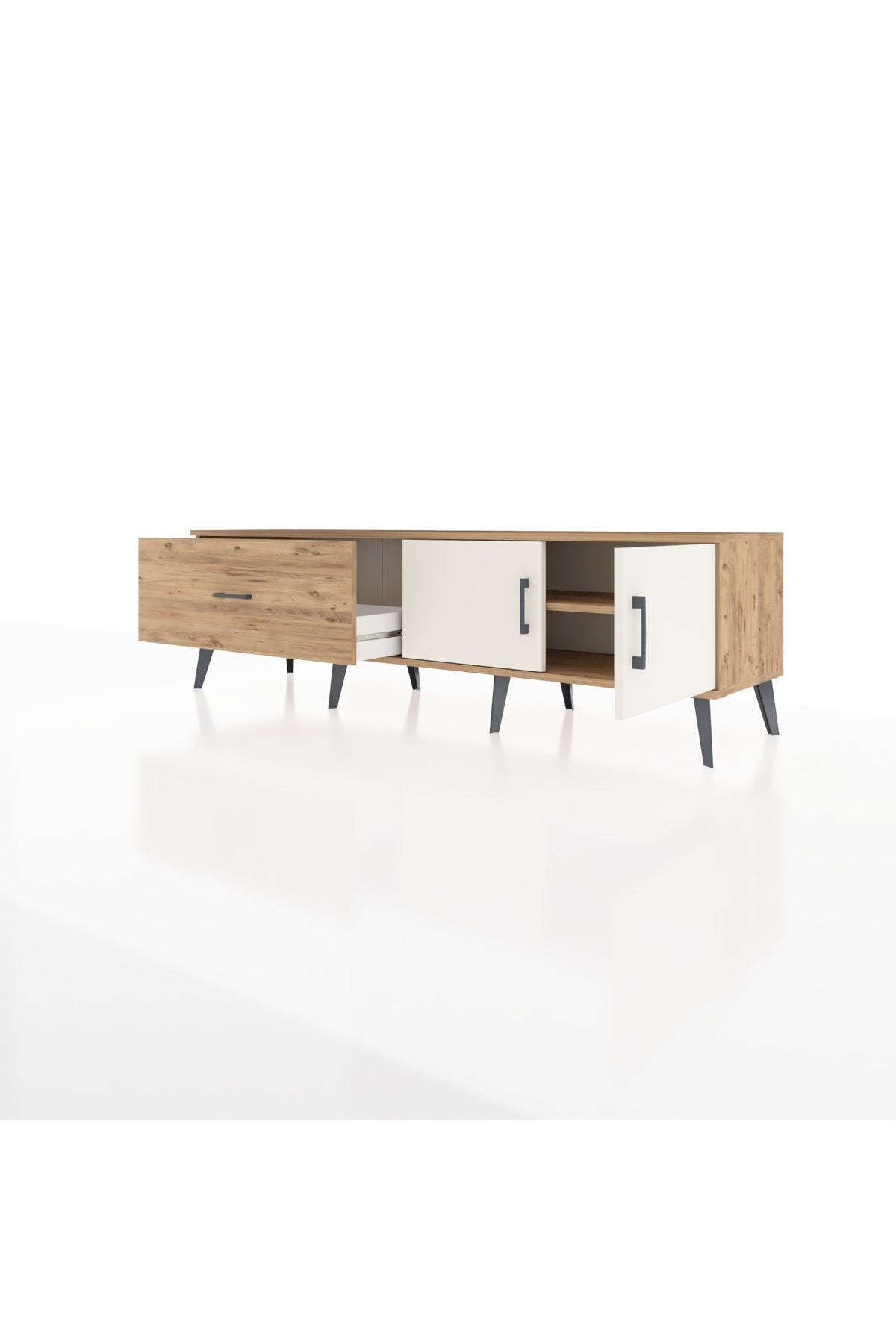 Hyperion TV Ünitesi Tek Raflı Tek Çekmeceli 2 Kapaklı 176x44x51 Çam-Aytaşı/Çam