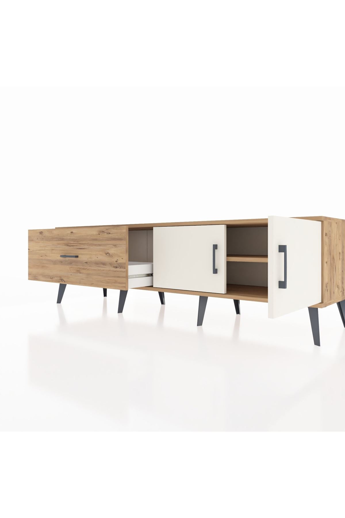 Hyperion TV Ünitesi Tek Raflı Tek Çekmeceli 2 Kapaklı 176x44x51 Çam-Aytaşı/Çam