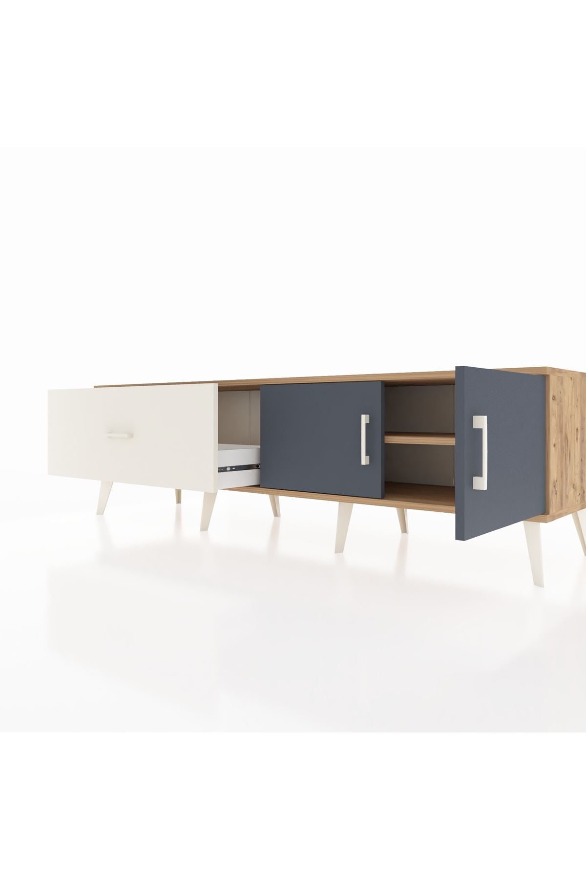 Hyperion TV Ünitesi Tek Raflı Tek Çekmeceli 2 Kapaklı 176x44x51 Çam-Antrasit/Aytaşı