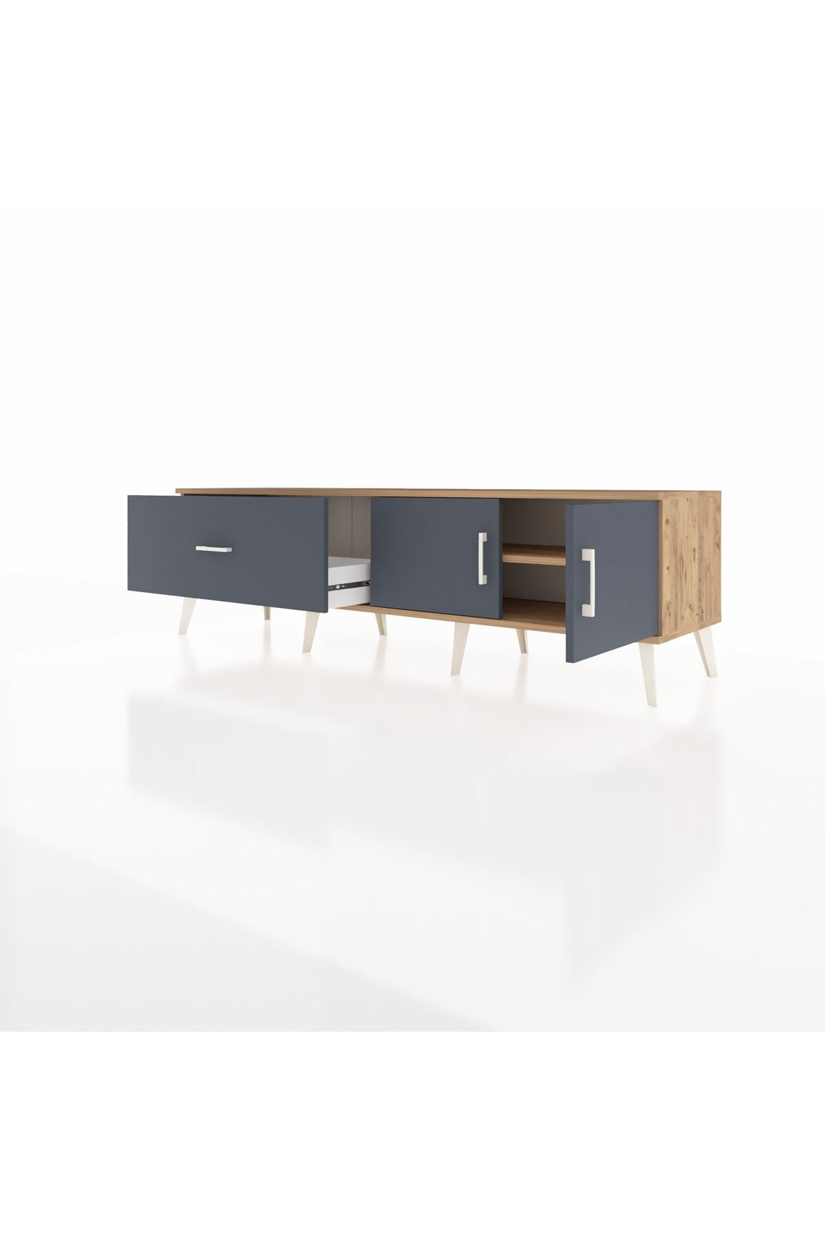 Hyperion TV Ünitesi Tek Raflı Tek Çekmeceli 2 Kapaklı 176x44x51 Çam-Antrasit/Antrasit