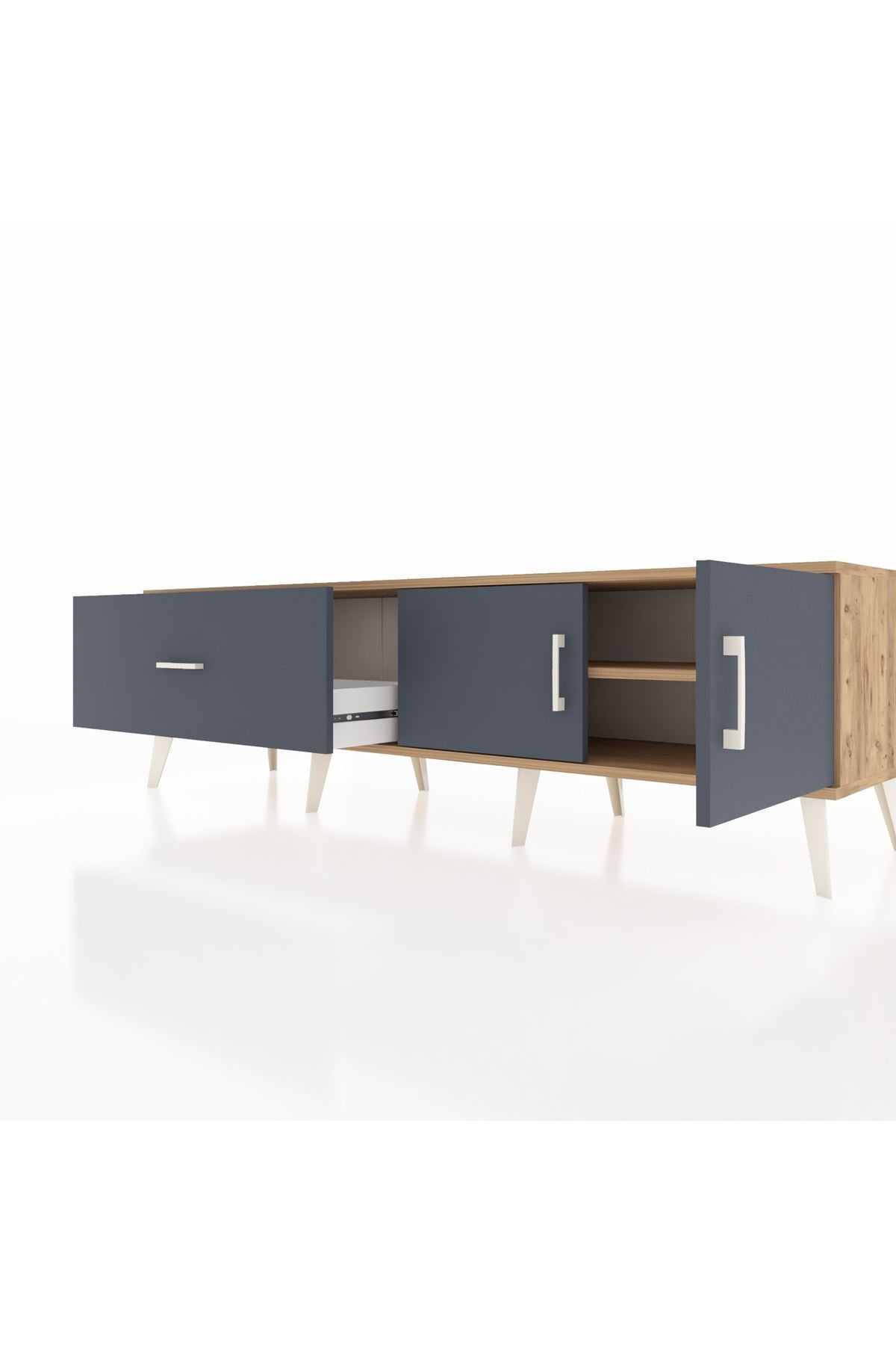 Hyperion TV Ünitesi Tek Raflı Tek Çekmeceli 2 Kapaklı 176x44x51 Çam-Antrasit/Antrasit