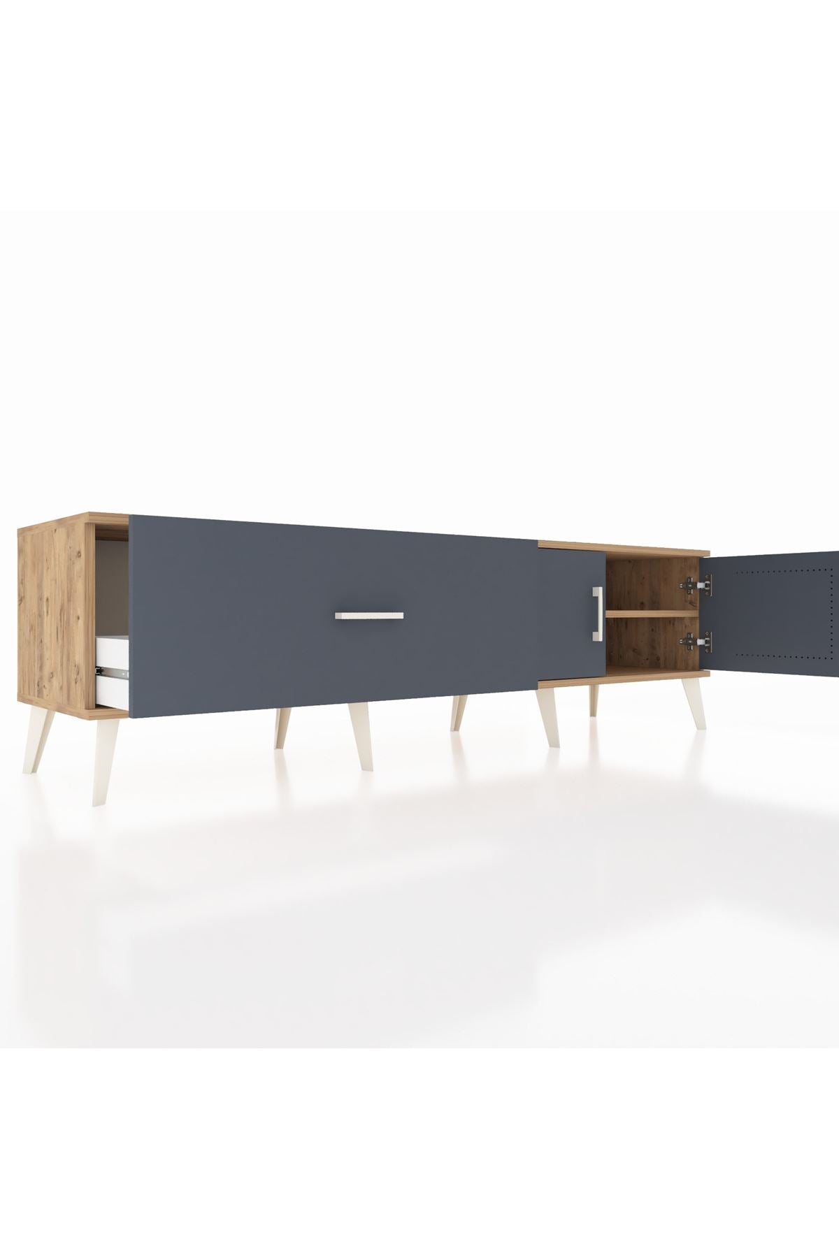 Hyperion TV Ünitesi Tek Raflı Tek Çekmeceli 2 Kapaklı 176x44x51 Çam-Antrasit/Antrasit