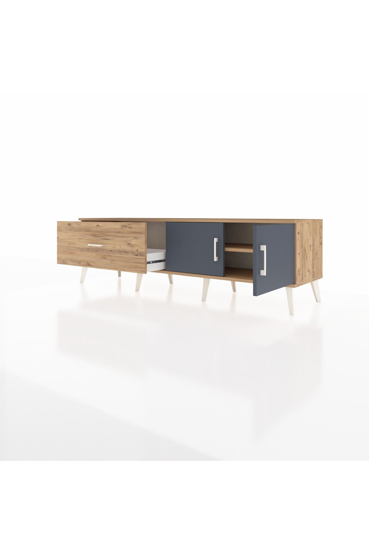 Hyperion TV Ünitesi Tek Raflı Tek Çekmeceli 2 Kapaklı 176x44x51 Çam-Antrasit/Çam