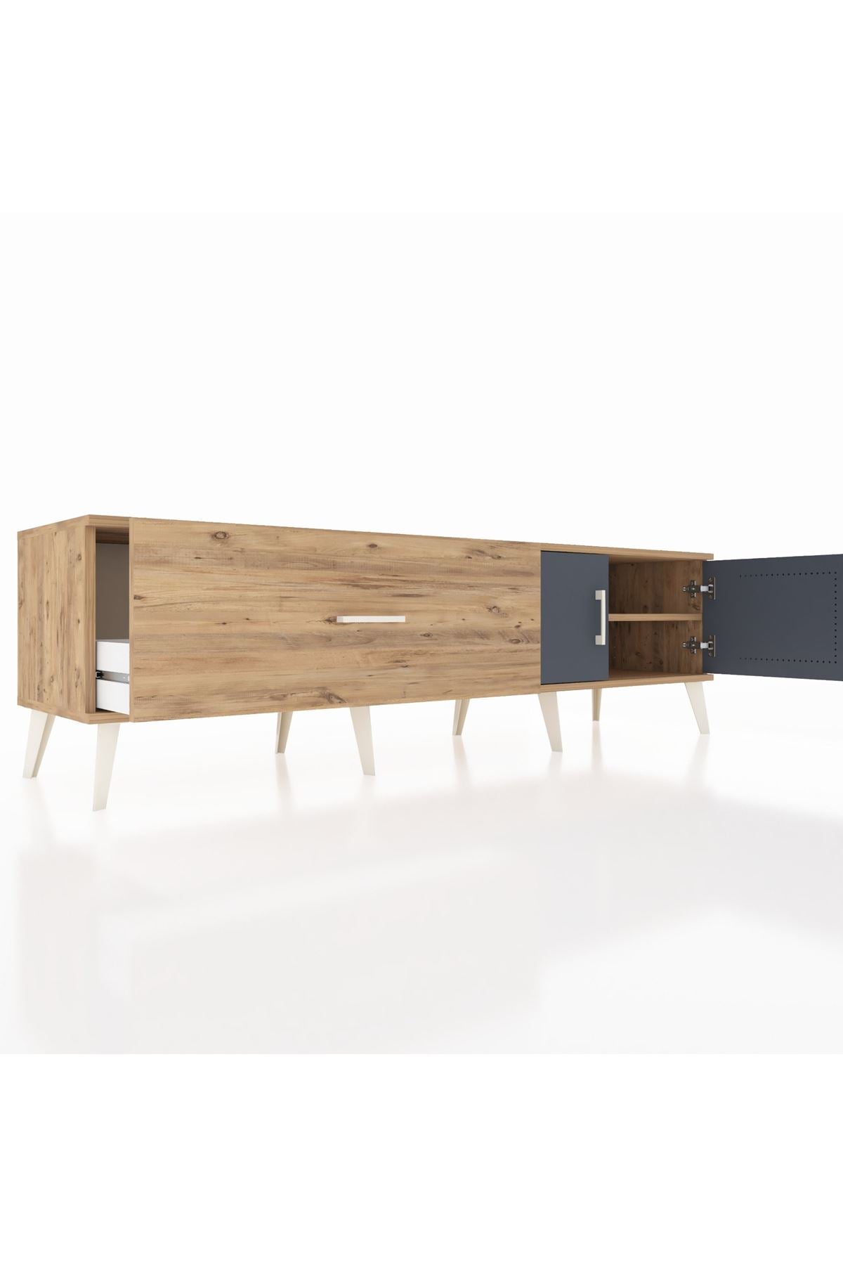 Hyperion TV Ünitesi Tek Raflı Tek Çekmeceli 2 Kapaklı 176x44x51 Çam-Antrasit/Çam