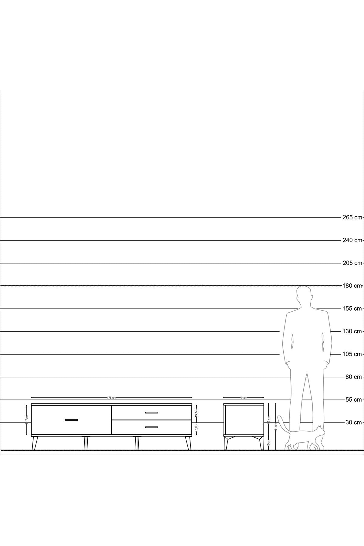 Hyperion TV Ünitesi 3 Çekmeceli  176x44x51 Antrasit-Aytaşı/Çam