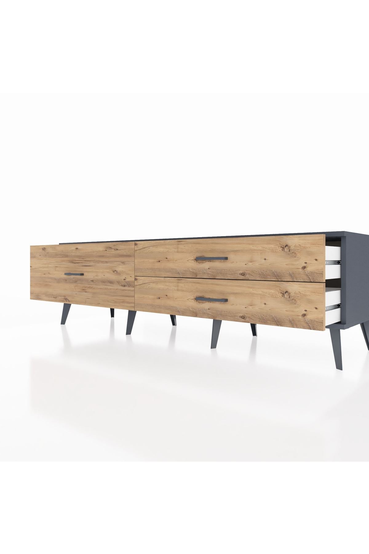 Hyperion TV Ünitesi 3 Çekmeceli  176x44x51 Antrasit-Antrasit/Çam