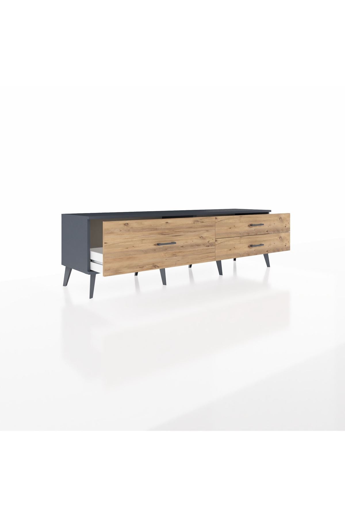 Hyperion TV Ünitesi 3 Çekmeceli  176x44x51 Antrasit-Antrasit/Çam