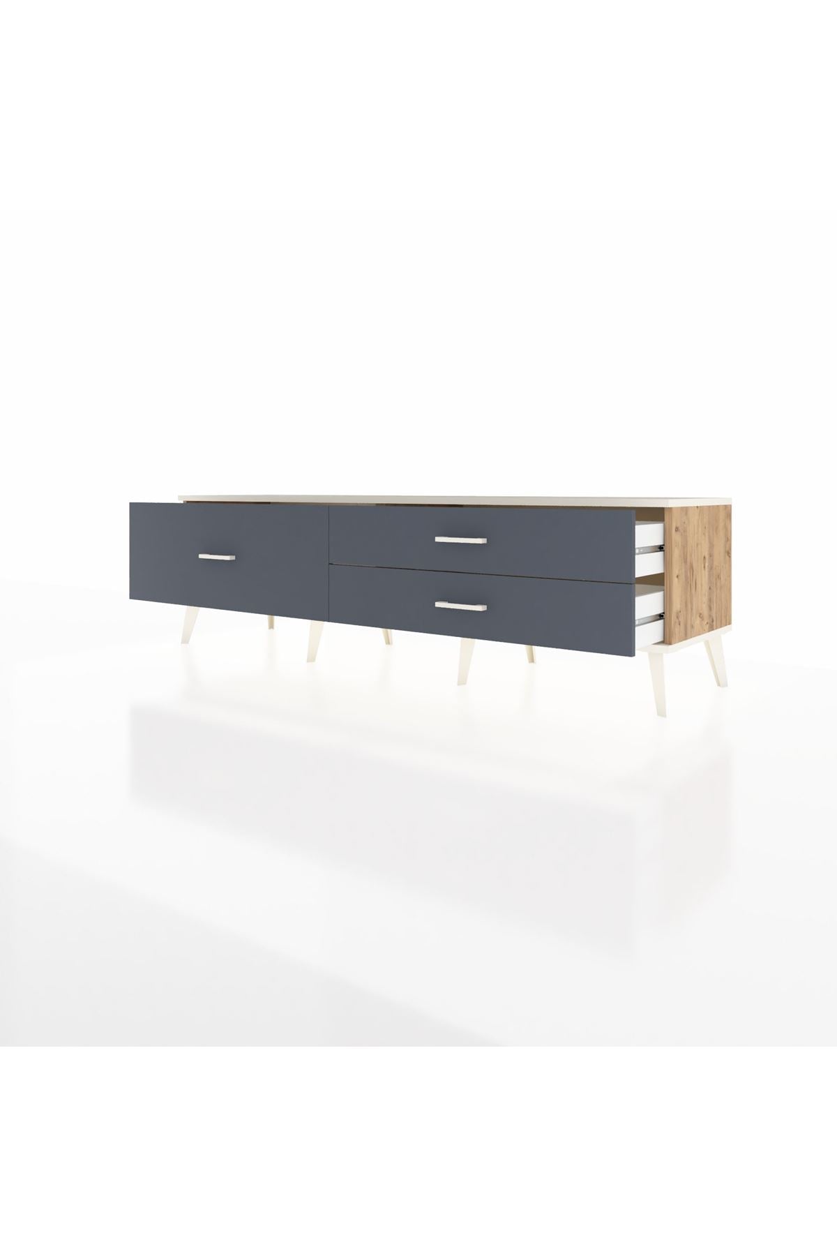 Hyperion TV Ünitesi 3 Çekmeceli  176x44x51 Çam-Aytaşı/Antrasit