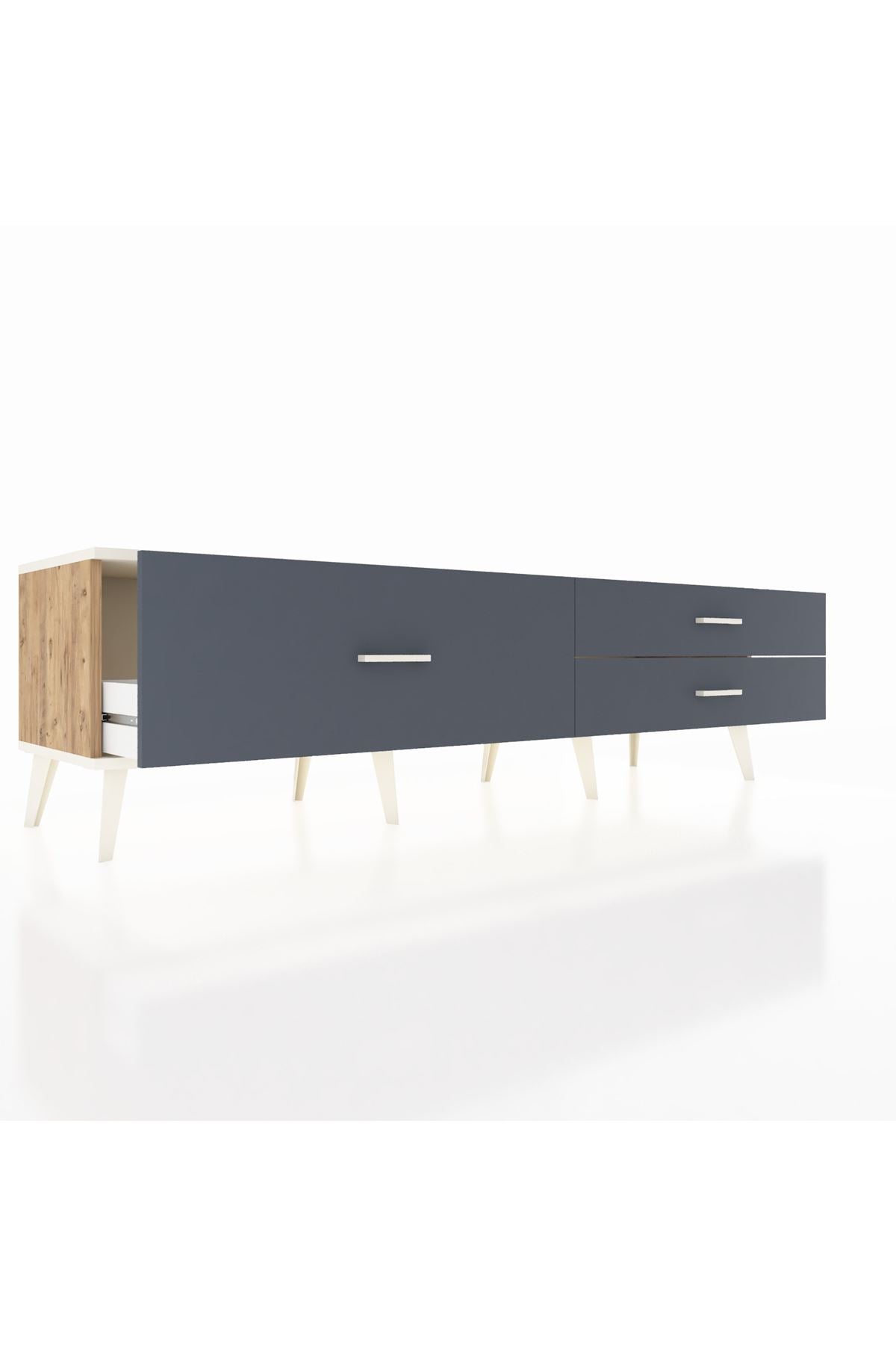 Hyperion TV Ünitesi 3 Çekmeceli  176x44x51 Çam-Aytaşı/Antrasit