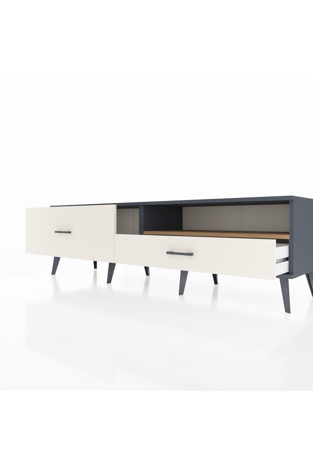 Hyperion TV Ünitesi Tek Raflı 2 Çekmeceli  176x44x51 Antrasit-Çam/Aytaşı