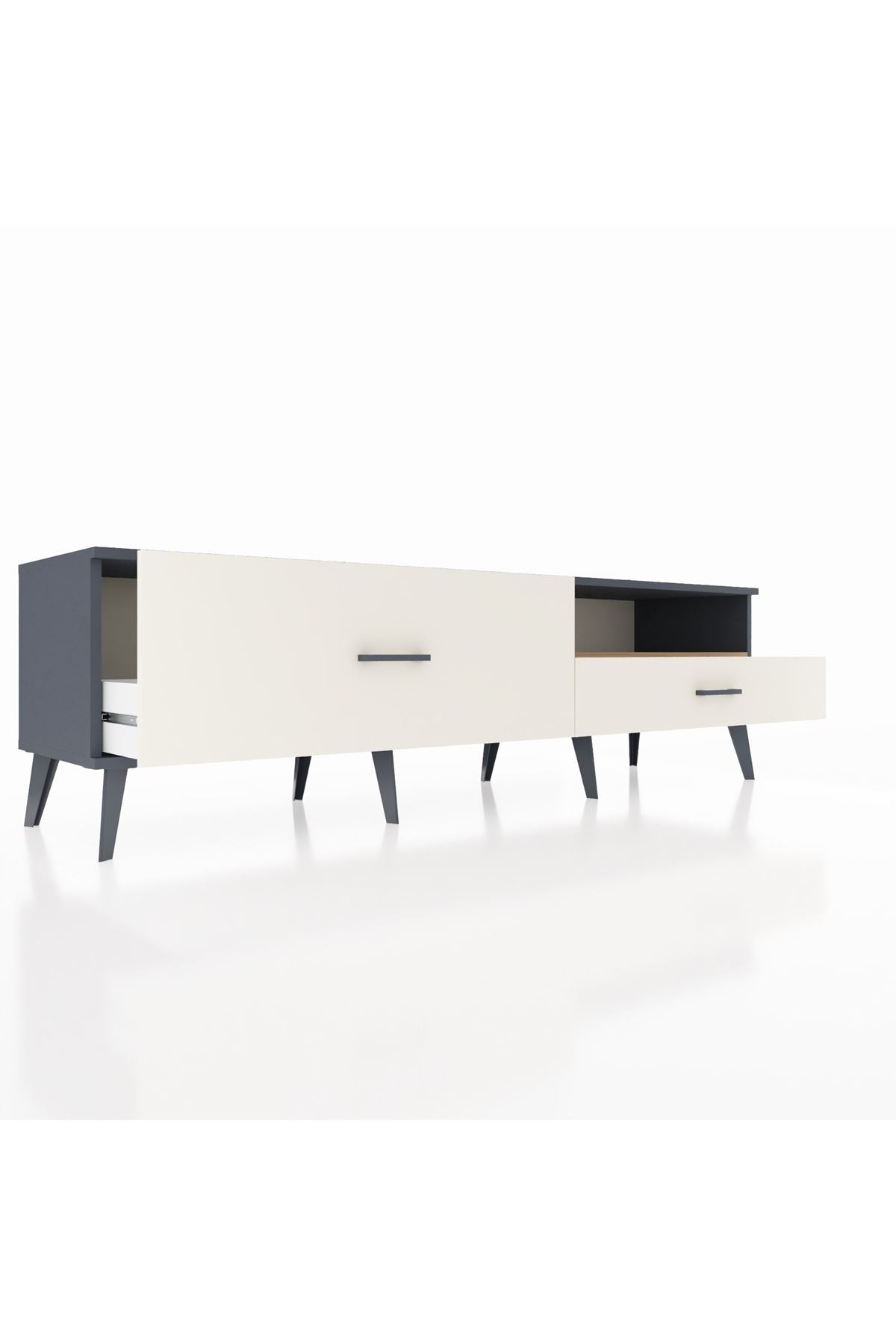 Hyperion TV Ünitesi Tek Raflı 2 Çekmeceli  176x44x51 Antrasit-Çam/Aytaşı