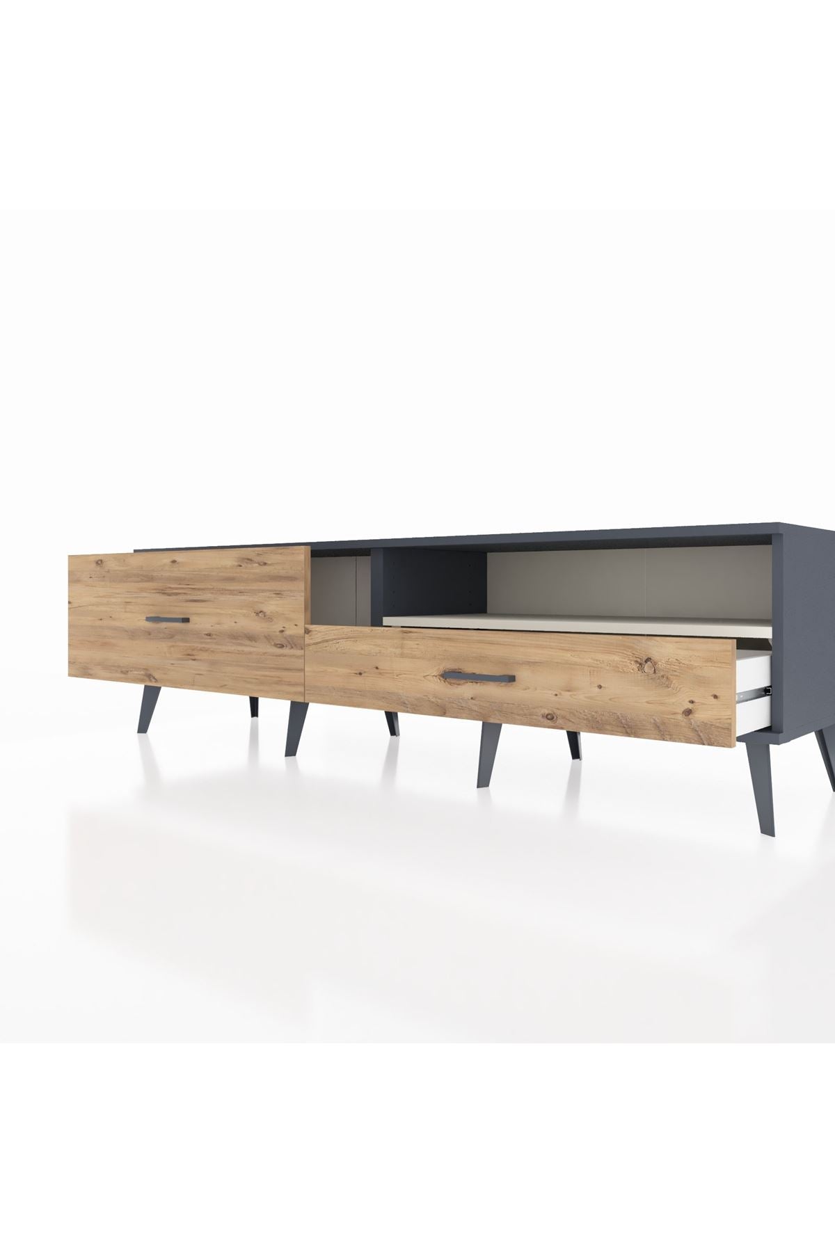 Hyperion TV Ünitesi Tek Raflı 2 Çekmeceli  176x44x51 Antrasit-Aytaşı/Çam