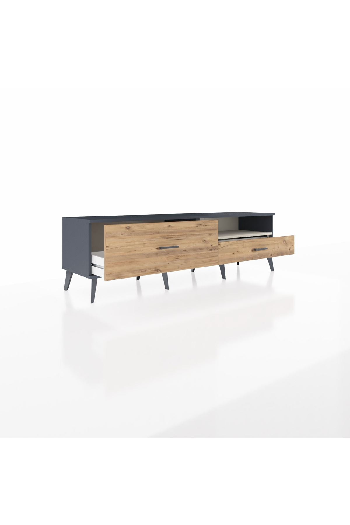 Hyperion TV Ünitesi Tek Raflı 2 Çekmeceli  176x44x51 Antrasit-Aytaşı/Çam