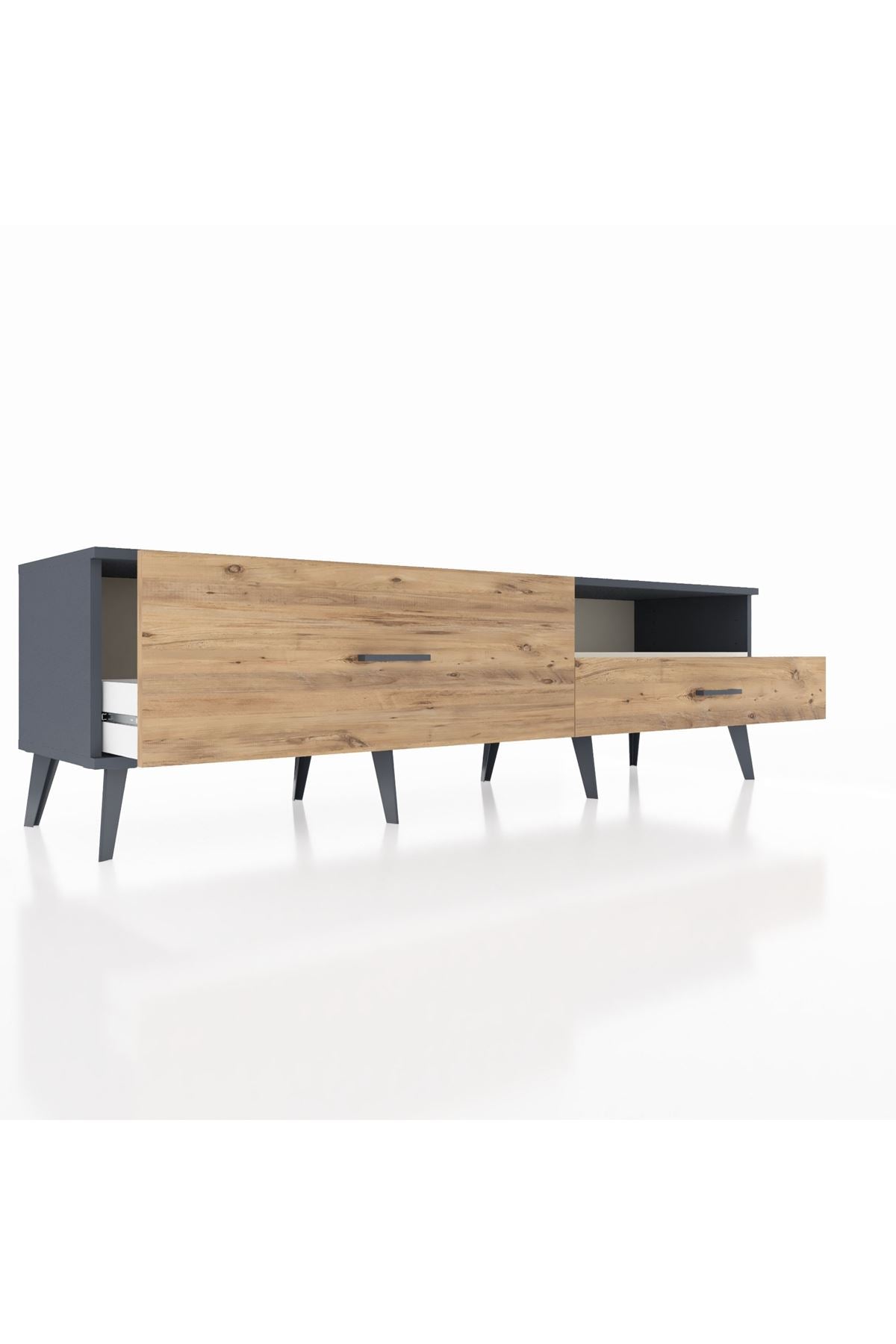 Hyperion TV Ünitesi Tek Raflı 2 Çekmeceli  176x44x51 Antrasit-Aytaşı/Çam