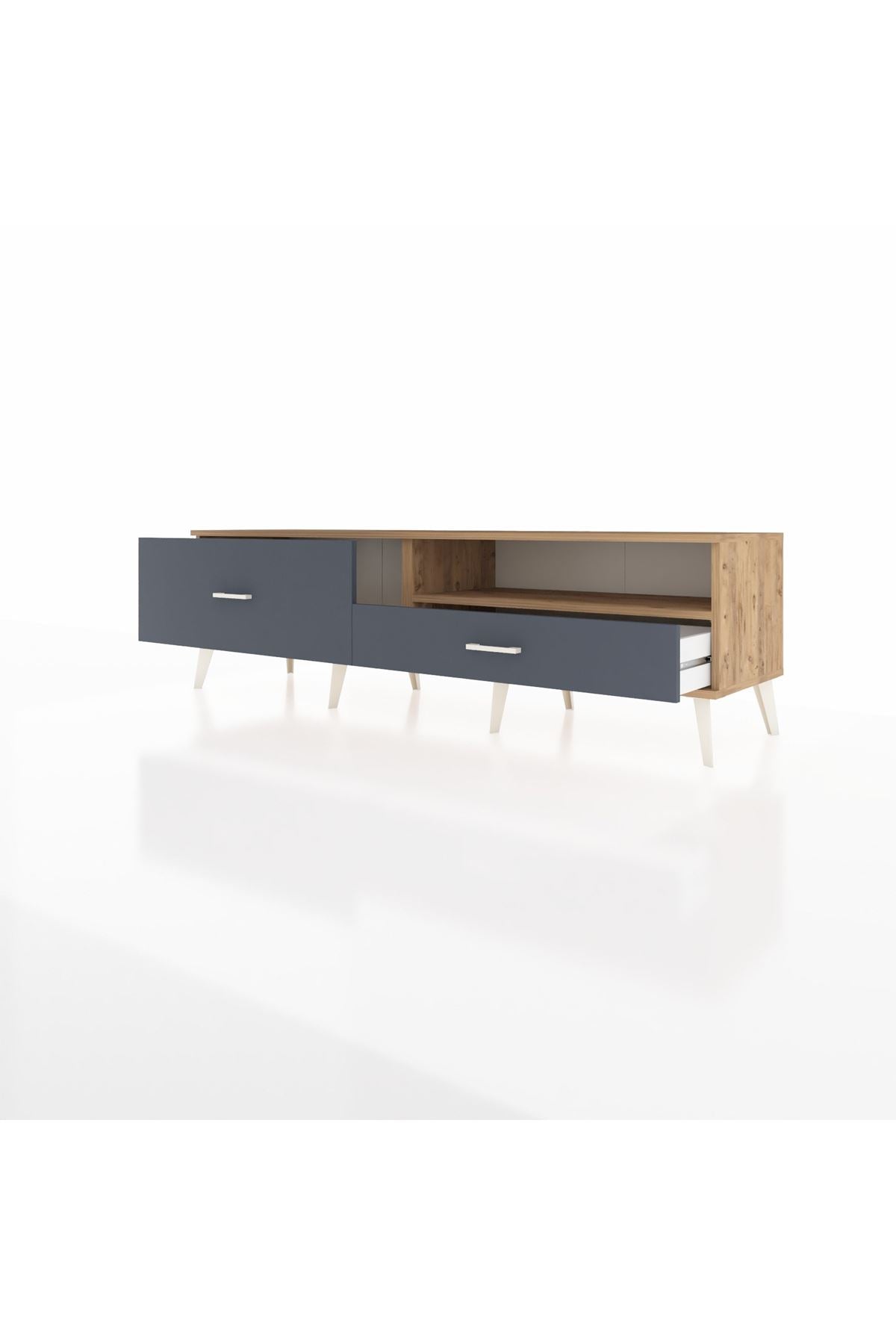 Hyperion TV Ünitesi Tek Raflı 2 Çekmeceli  176x44x51 Çam-Çam/Antrasit