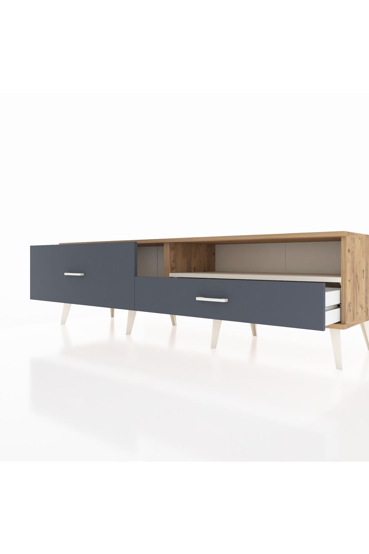 Hyperion TV Ünitesi Tek Raflı 2 Çekmeceli  176x44x51 Çam-Aytaşı/Antrasit