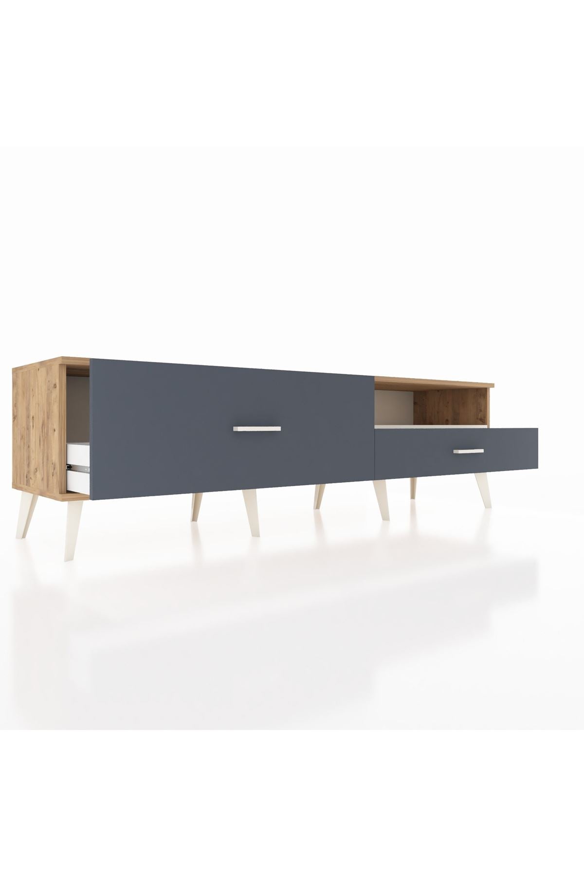 Hyperion TV Ünitesi Tek Raflı 2 Çekmeceli  176x44x51 Çam-Aytaşı/Antrasit