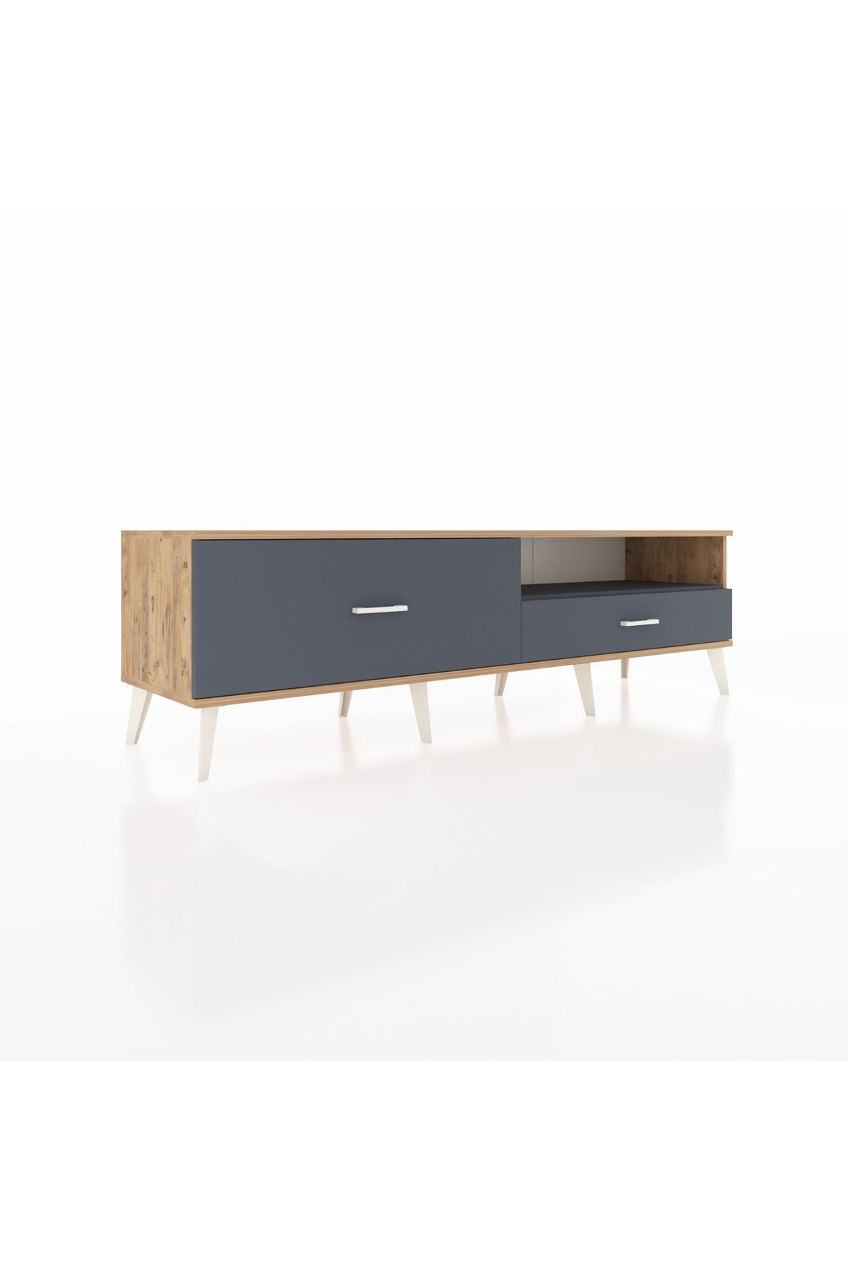 Hyperion TV Ünitesi Tek Raflı 2 Çekmeceli  176x44x51 Çam-Antrasit/Antrasit