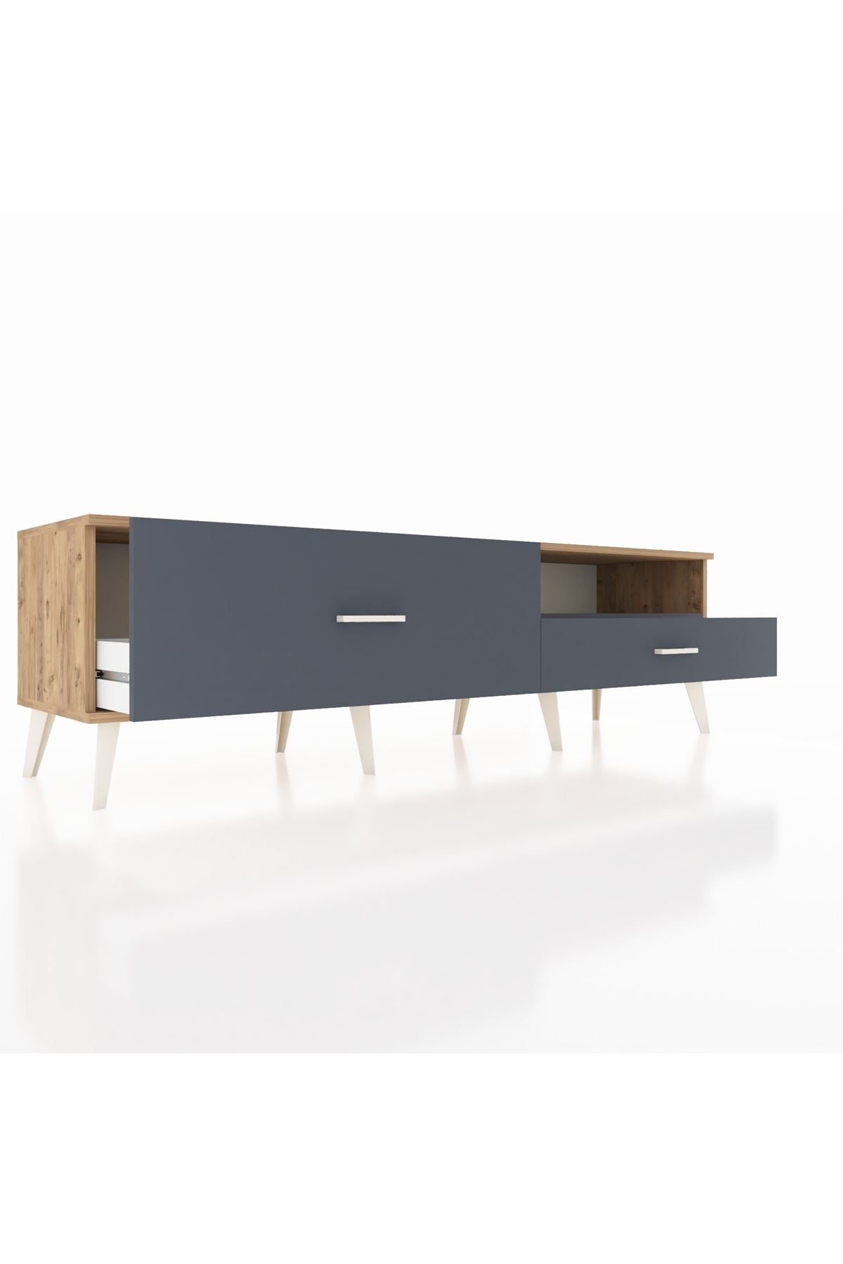 Hyperion TV Ünitesi Tek Raflı 2 Çekmeceli  176x44x51 Çam-Antrasit/Antrasit