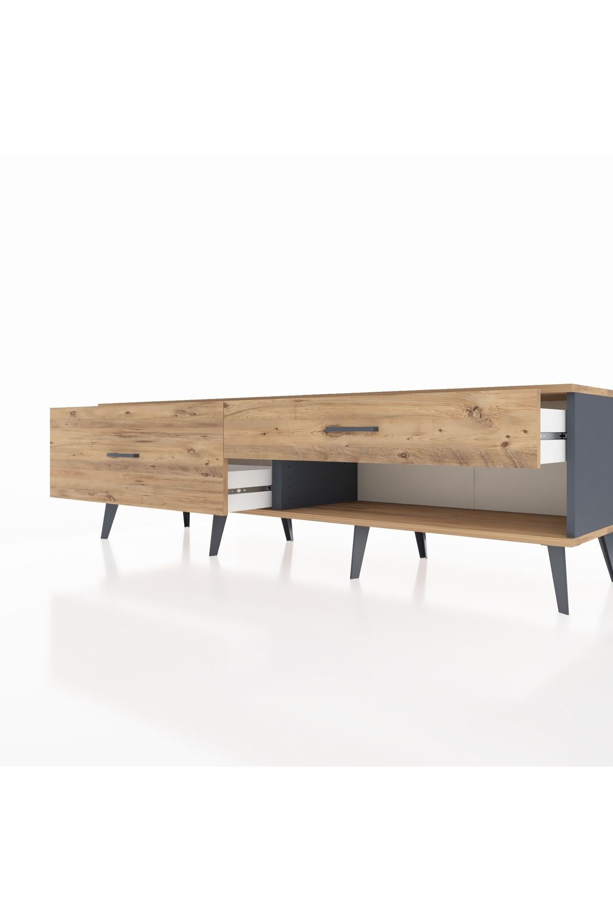 Hyperion TV Ünitesi 2 Çekmeceli  176x44x51 Antrasit-Çam/Çam