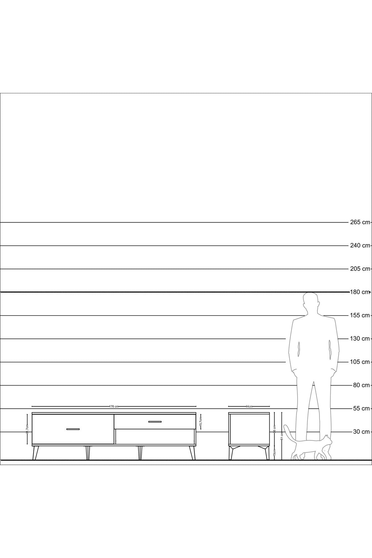 Hyperion TV Ünitesi 2 Çekmeceli  176x44x51 Çam-Çam/Çam