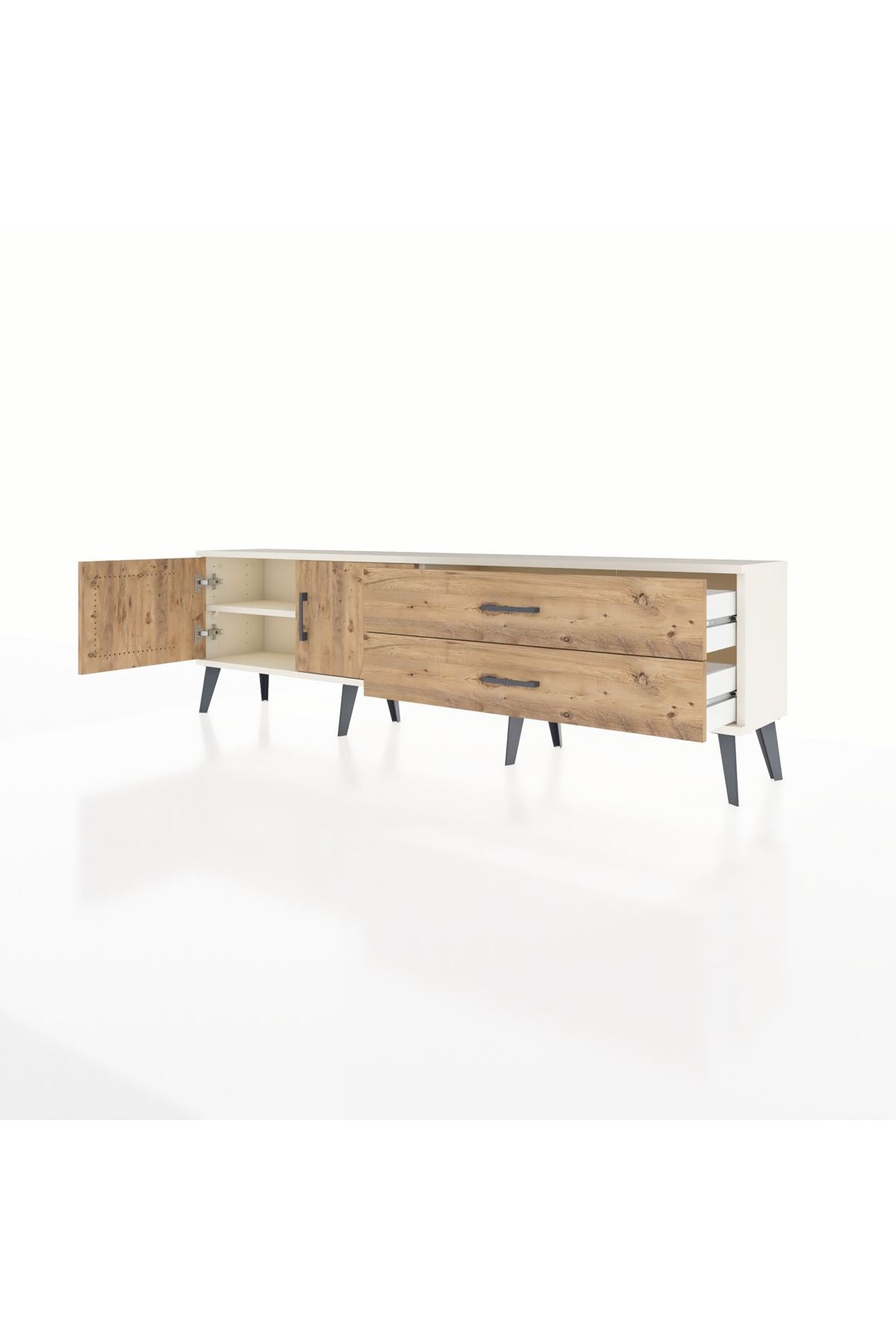 Arges TV Ünitesi Tek Raflı 2 Çekmeceli 2 Kapaklı 176x30x51 Aytaşı-Çam/Çam