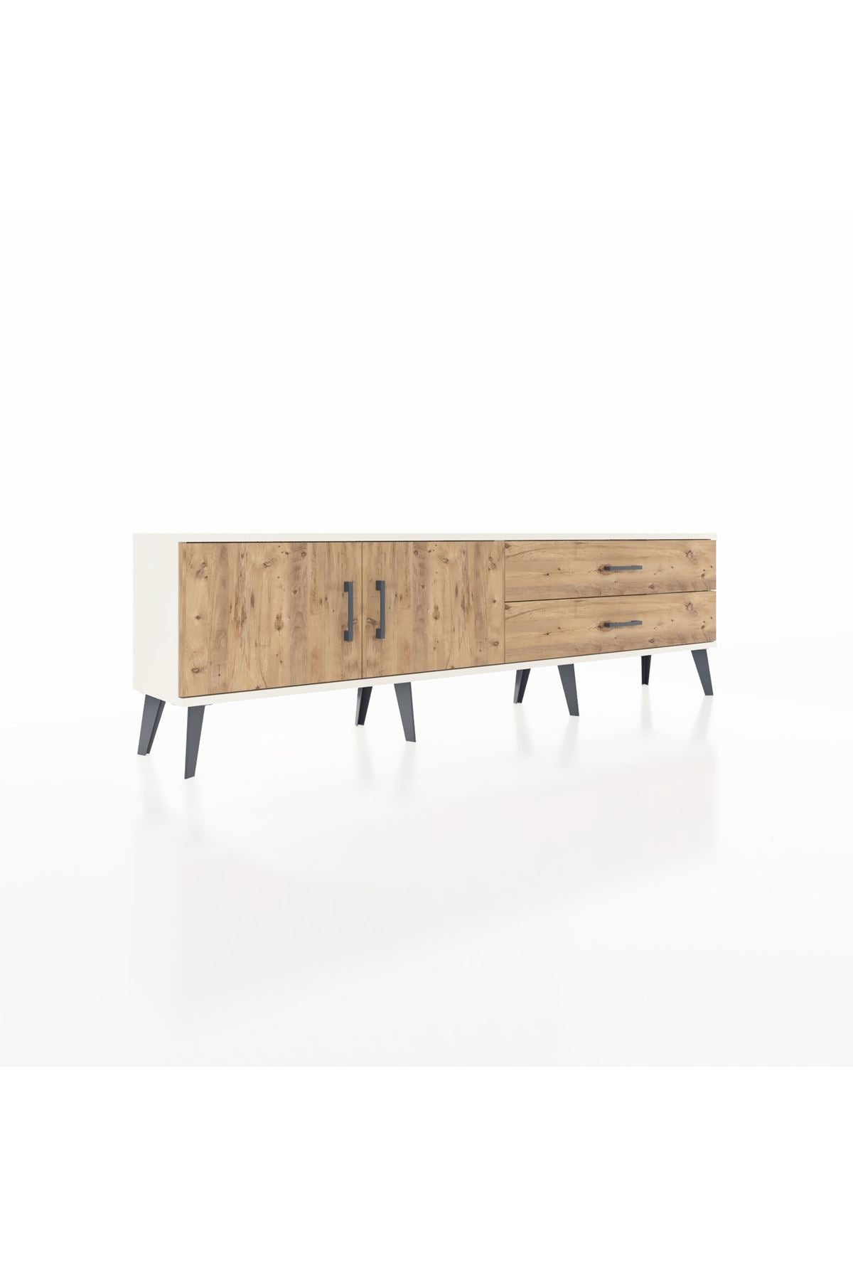 Arges TV Ünitesi Tek Raflı 2 Çekmeceli 2 Kapaklı 176x30x51 Aytaşı-Çam/Çam