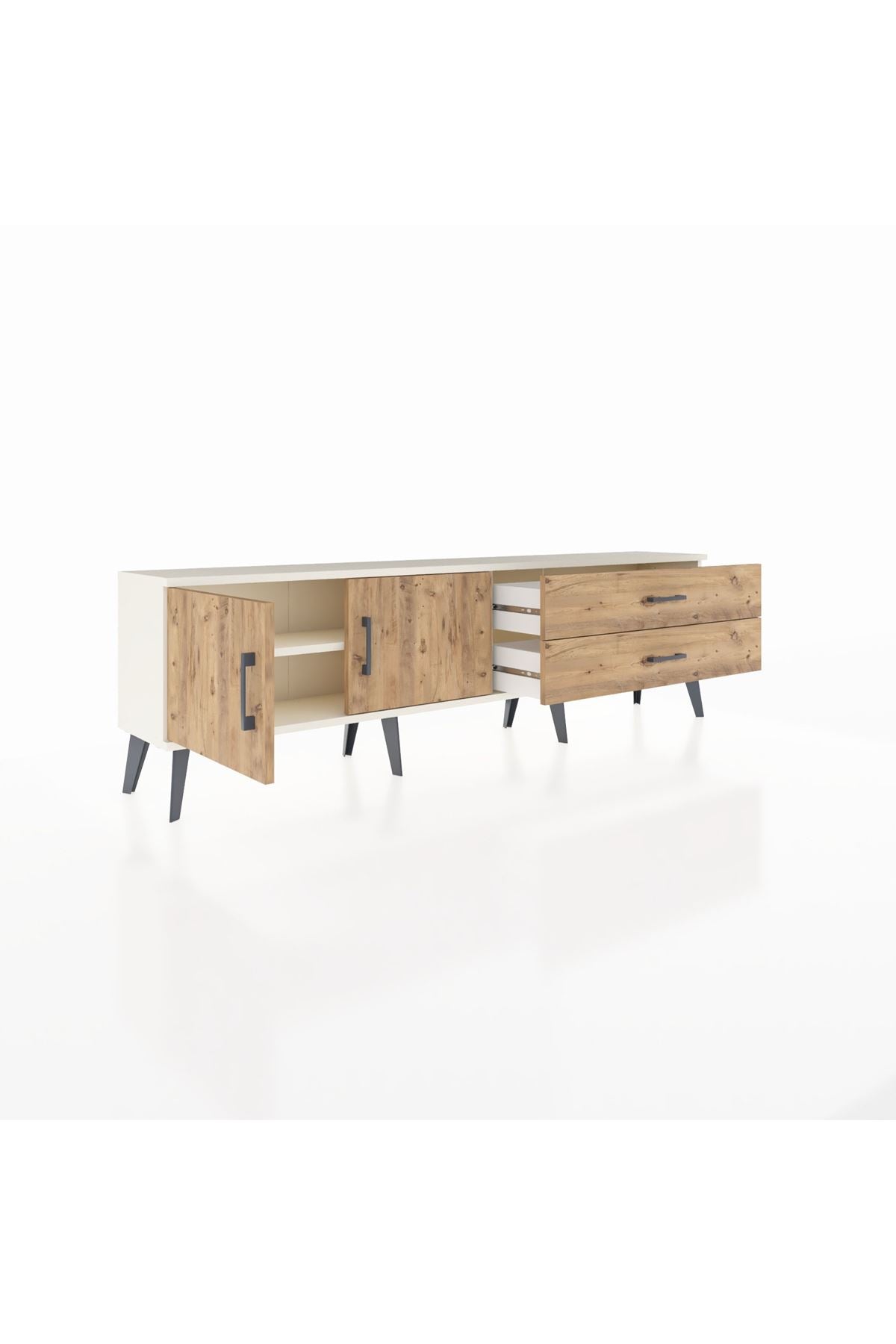 Arges TV Ünitesi Tek Raflı 2 Çekmeceli 2 Kapaklı 176x30x51 Aytaşı-Çam/Çam