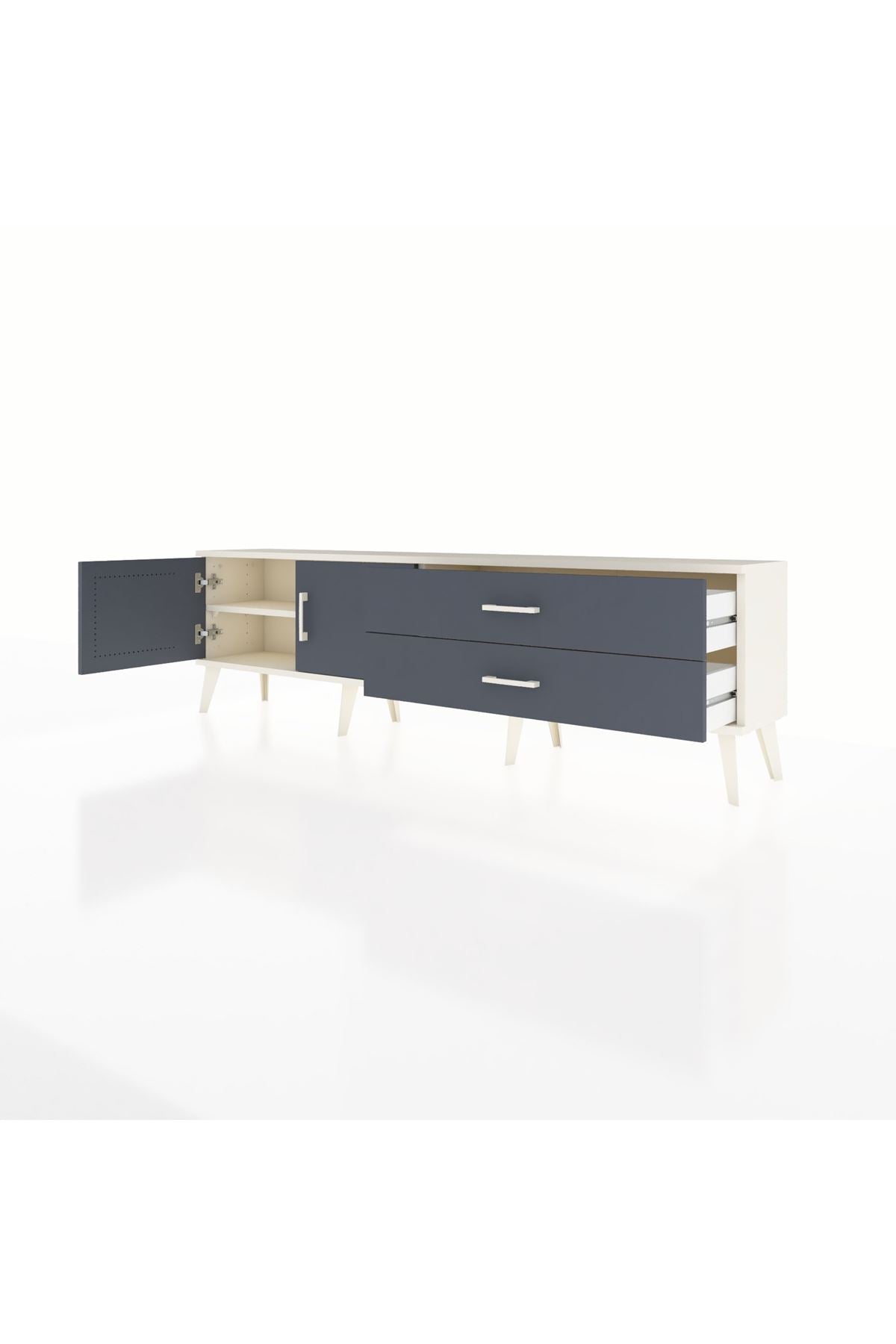 Arges TV Ünitesi Tek Raflı 2 Çekmeceli 2 Kapaklı 176x30x51 Aytaşı-Antrasit/Antrasit