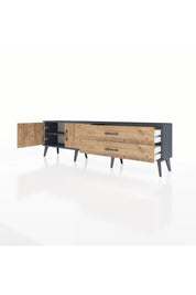 Arges TV Ünitesi Tek Raflı 2 Çekmeceli 2 Kapaklı 176x30x51 Antrasit-Çam/Çam