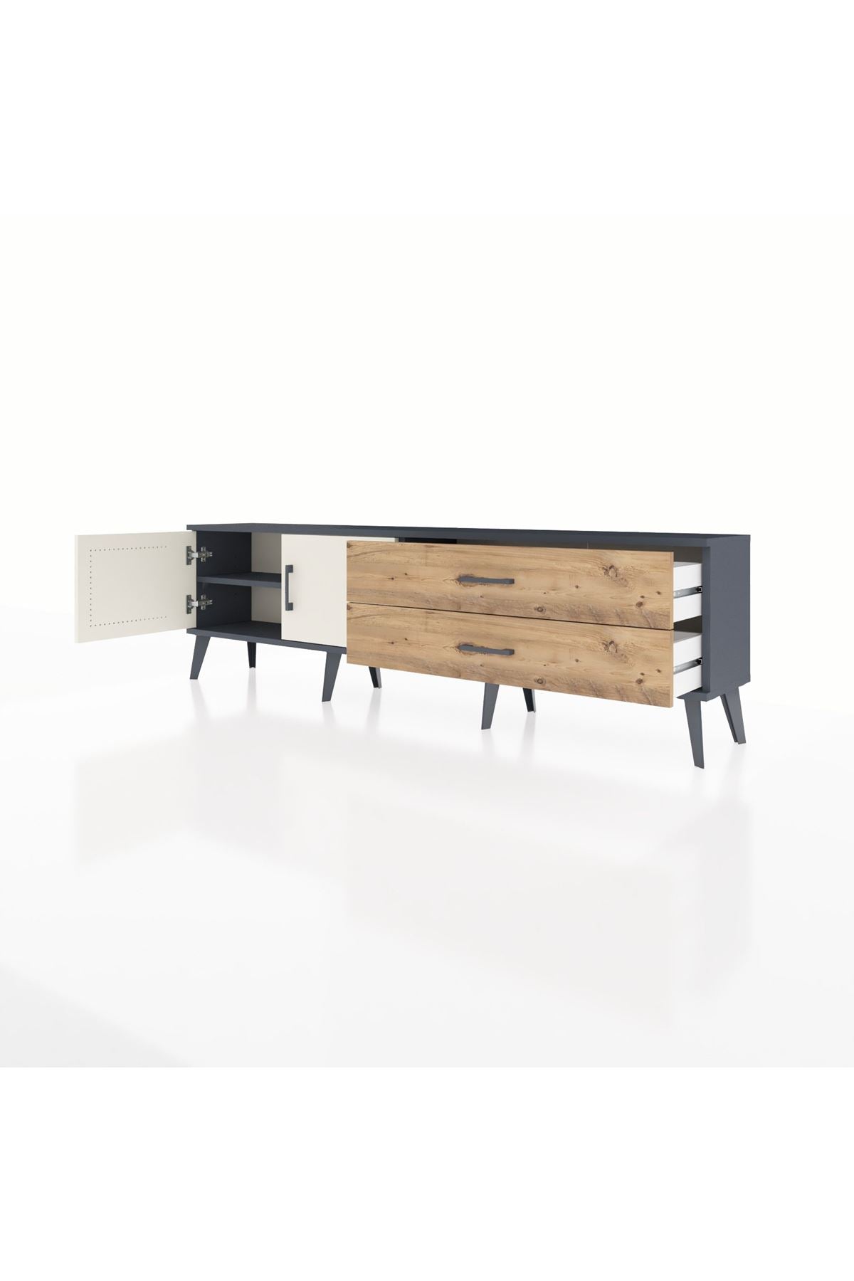 Arges TV Ünitesi Tek Raflı 2 Çekmeceli 2 Kapaklı 176x30x51 Antrasit-Aytaşı/Çam