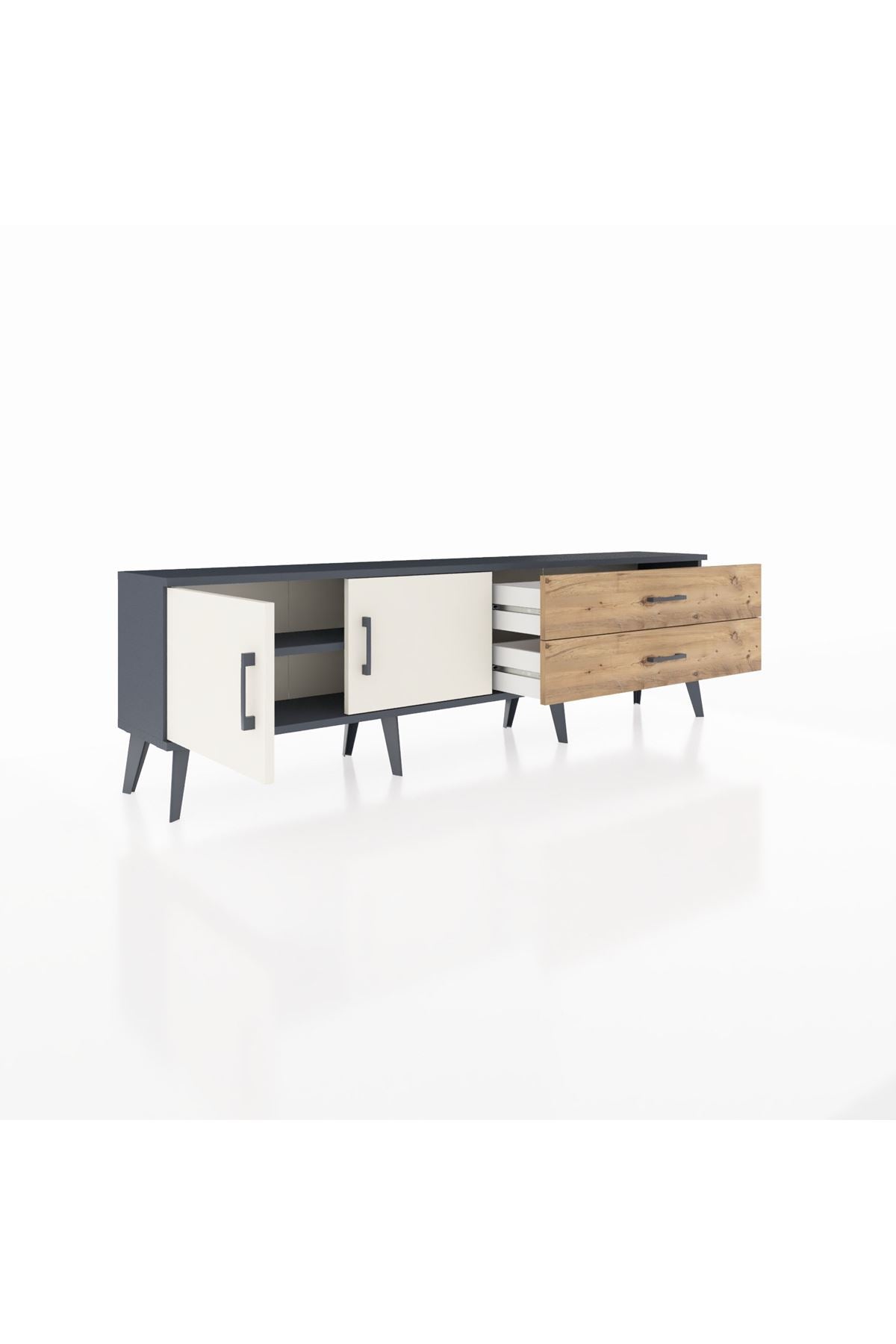 Arges TV Ünitesi Tek Raflı 2 Çekmeceli 2 Kapaklı 176x30x51 Antrasit-Aytaşı/Çam