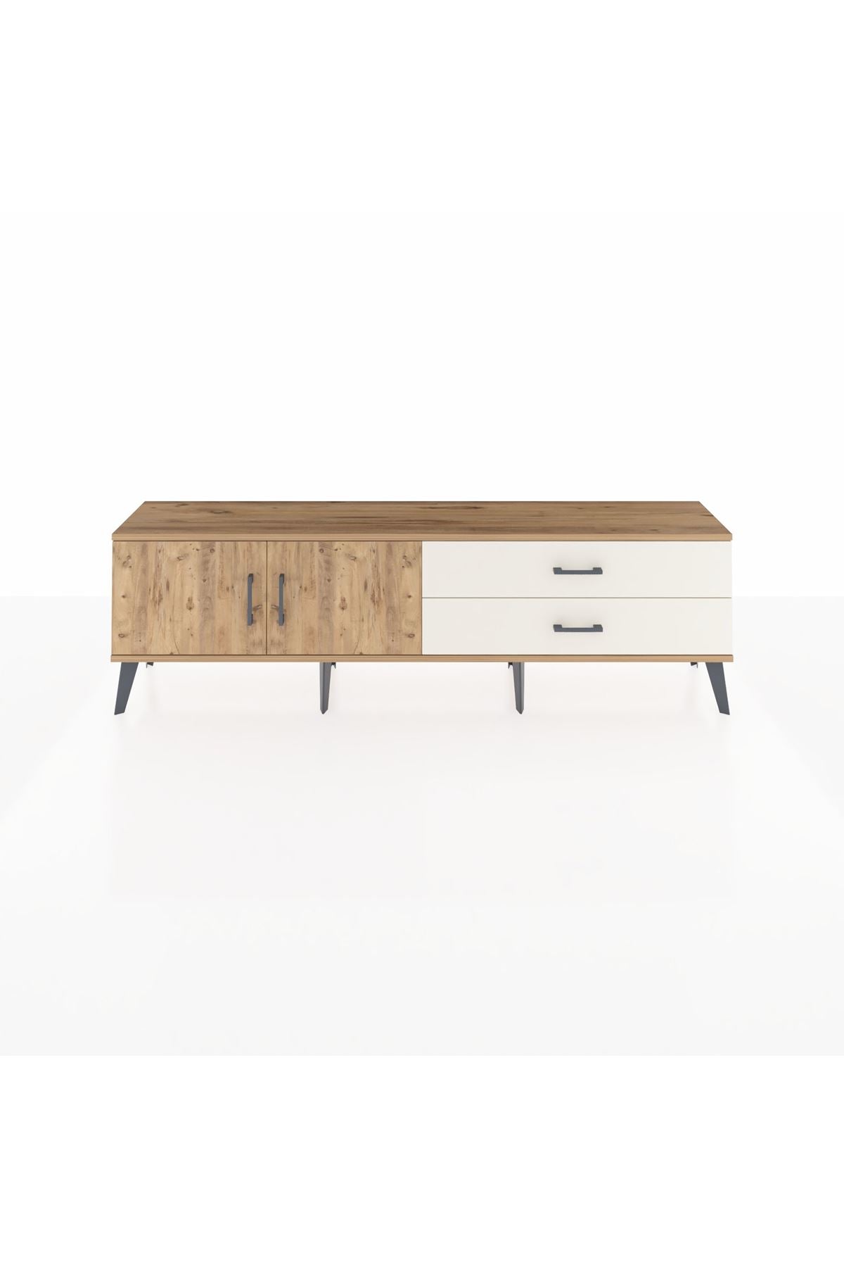 Arges TV Ünitesi Tek Raflı 2 Çekmeceli 2 Kapaklı 176x30x51 Çam-Çam/Aytaşı