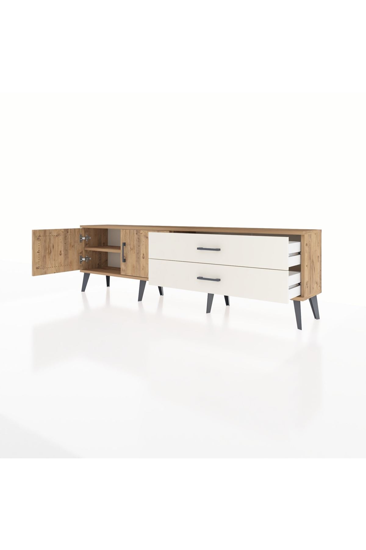 Arges TV Ünitesi Tek Raflı 2 Çekmeceli 2 Kapaklı 176x30x51 Çam-Çam/Aytaşı