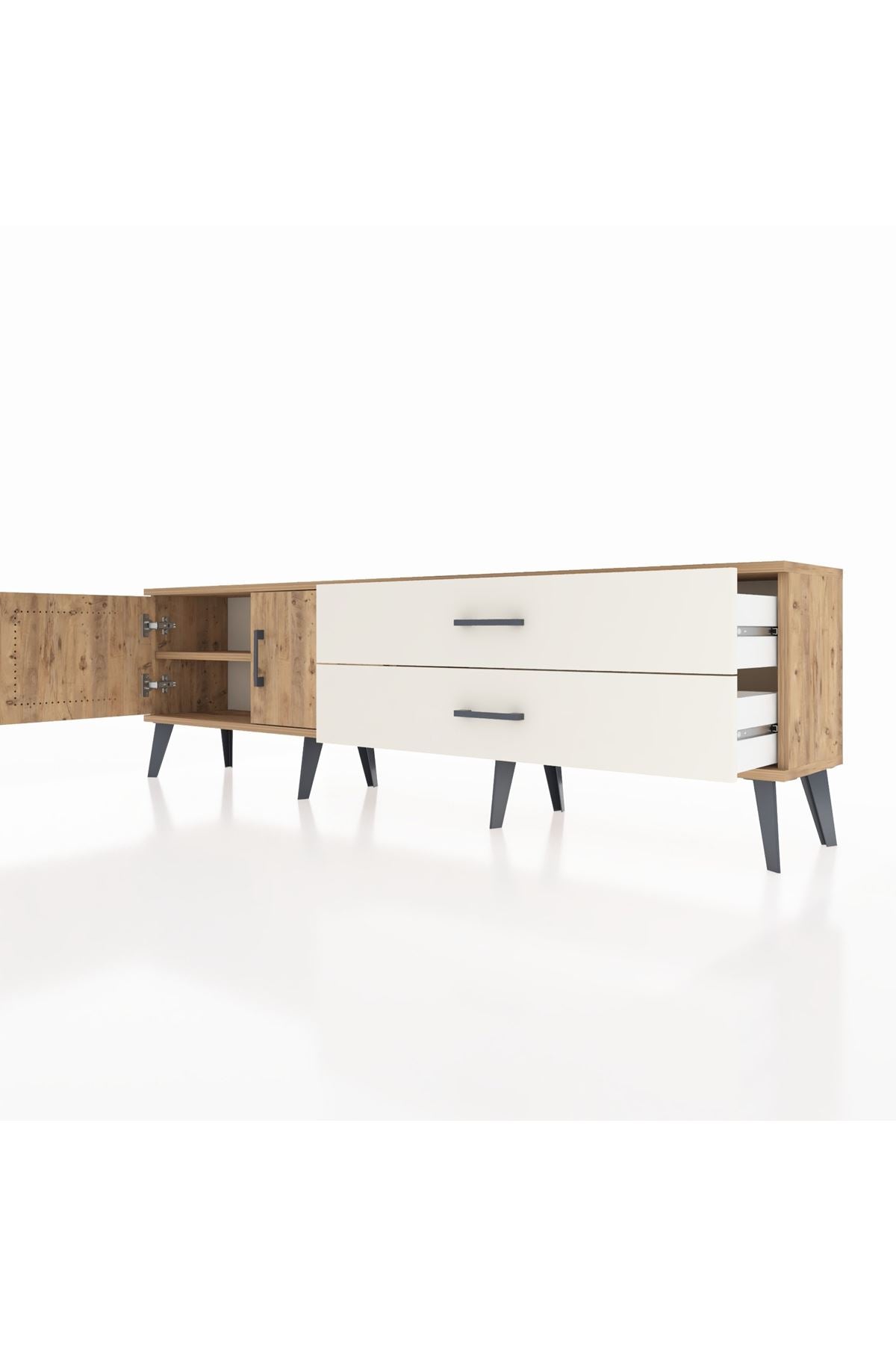 Arges TV Ünitesi Tek Raflı 2 Çekmeceli 2 Kapaklı 176x30x51 Çam-Çam/Aytaşı