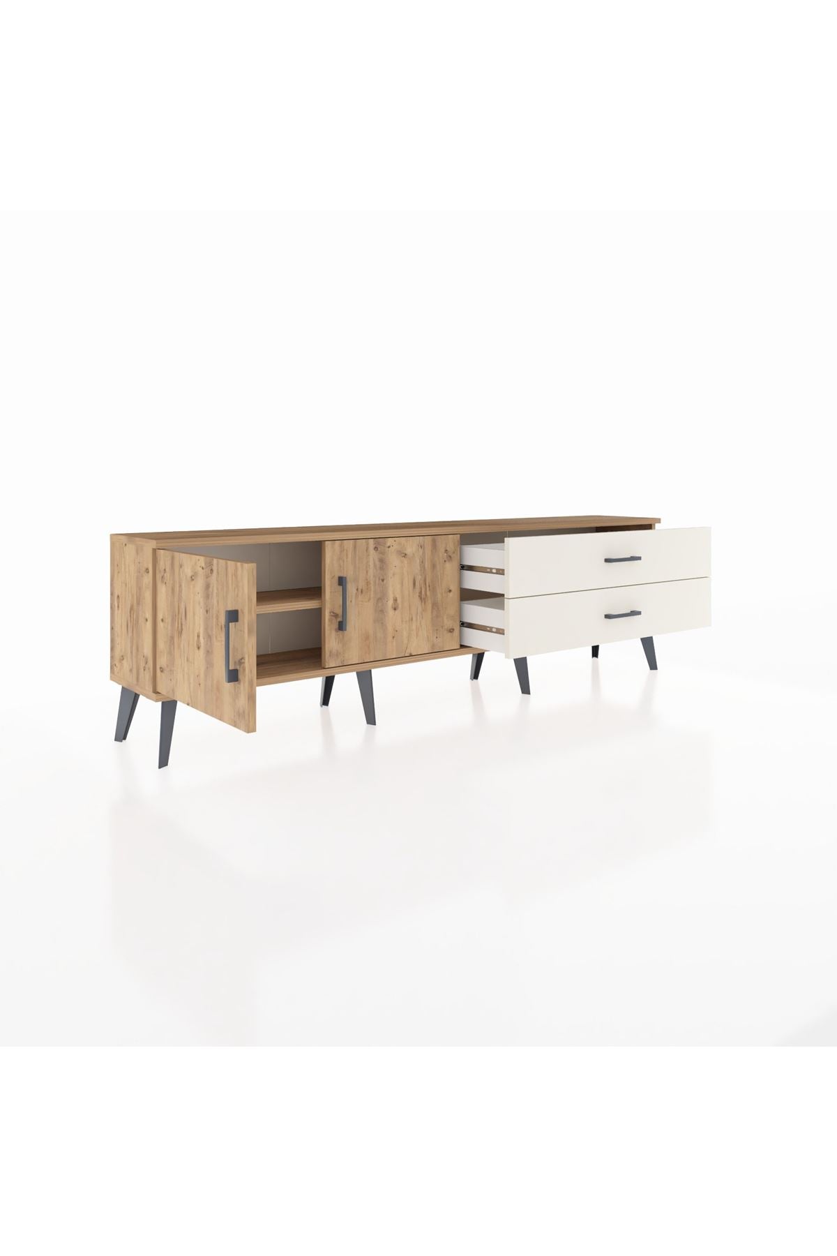 Arges TV Ünitesi Tek Raflı 2 Çekmeceli 2 Kapaklı 176x30x51 Çam-Çam/Aytaşı