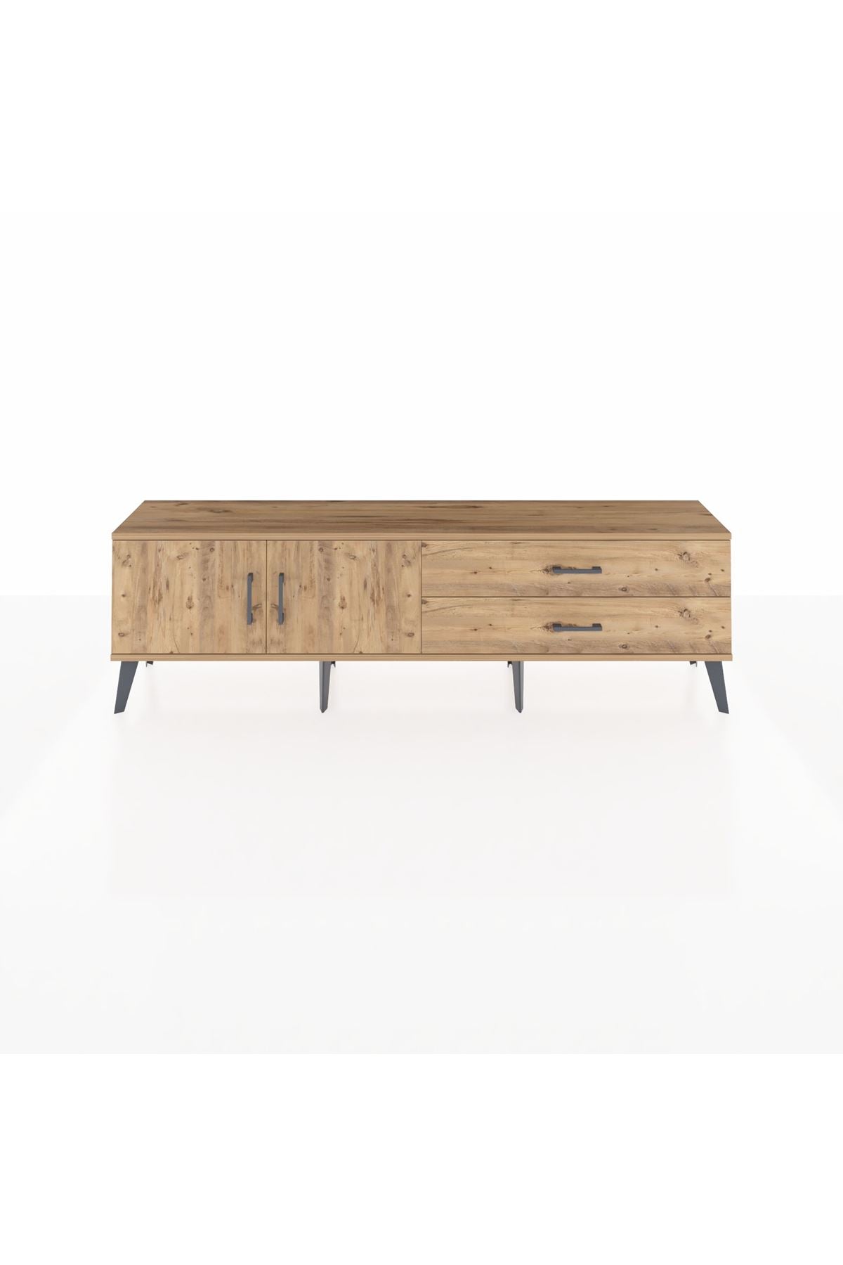 Arges TV Ünitesi Tek Raflı 2 Çekmeceli 2 Kapaklı 176x30x51 Çam-Çam/Çam
